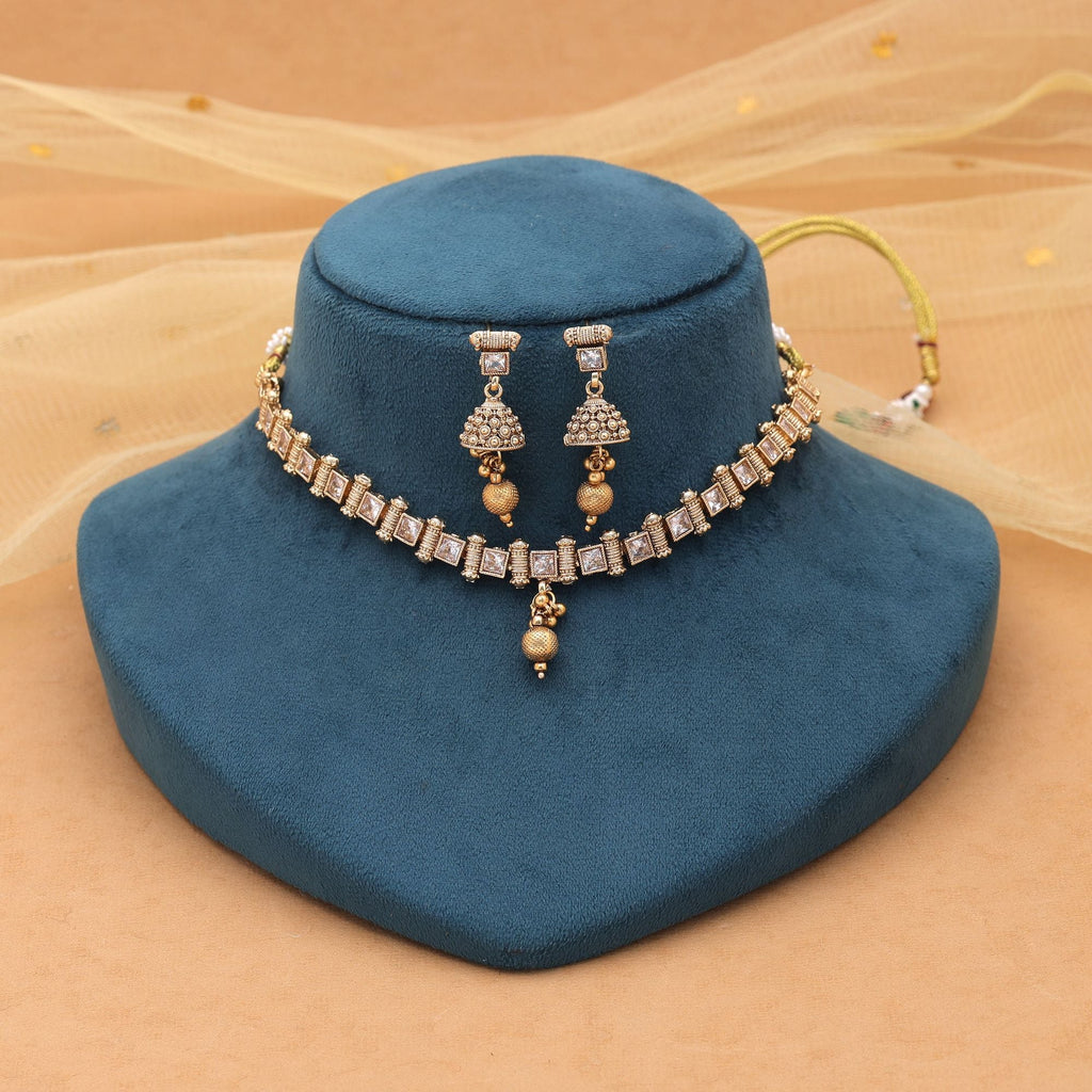 Gold Color Matte Gold Kundan Necklace Set