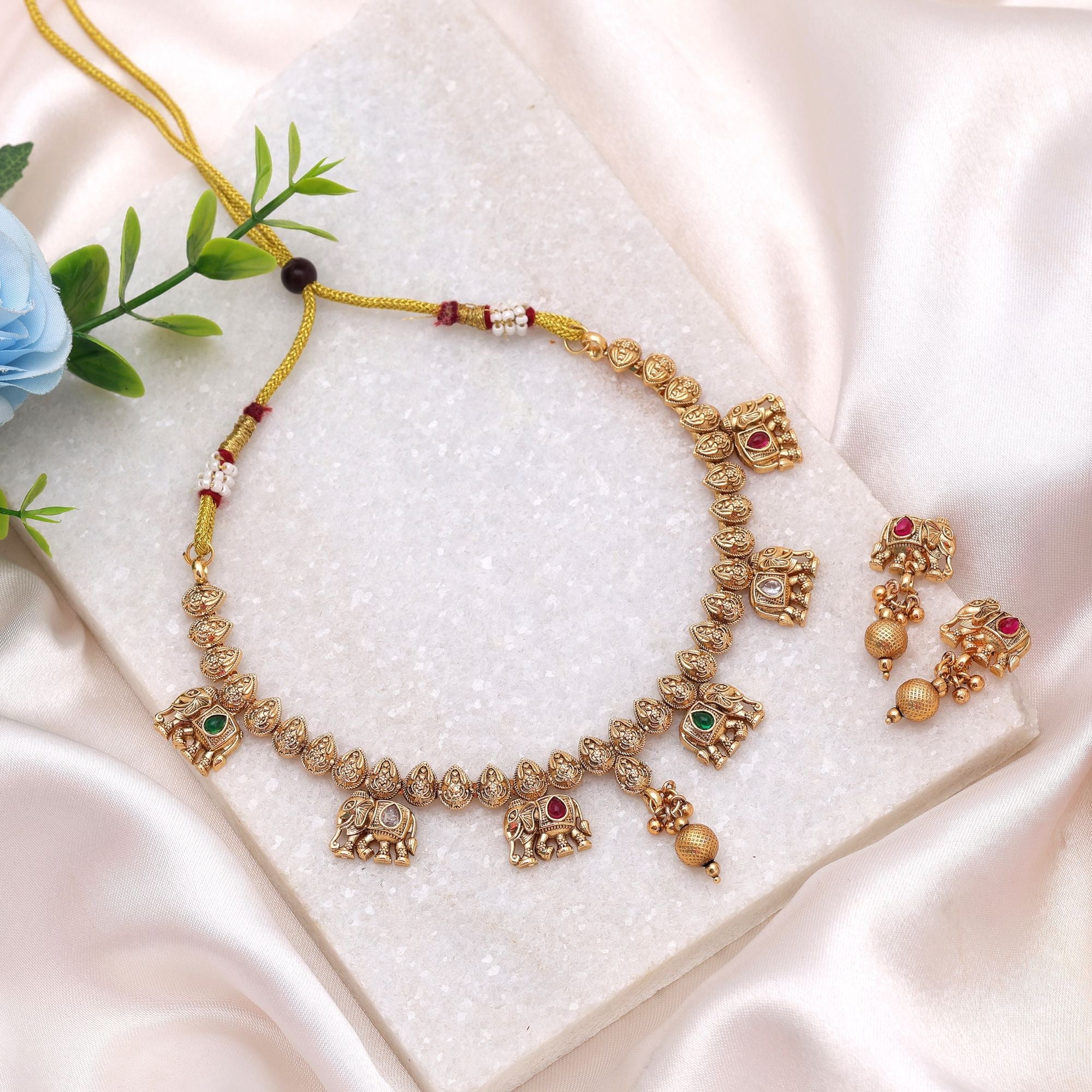 Rani & Green Color Royal Kundan Necklace Set