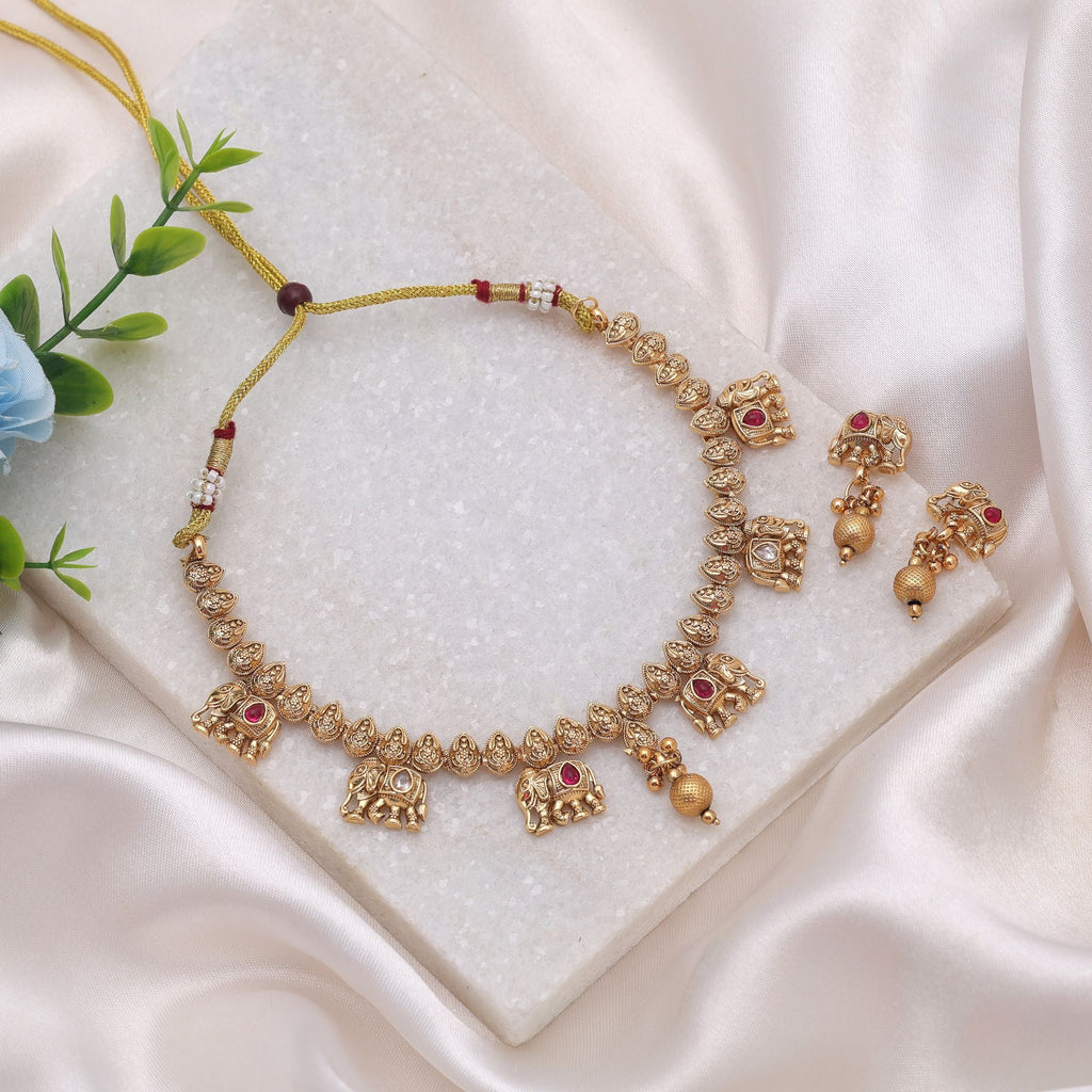 Rani Color Designer Matte Gold Kundan Set