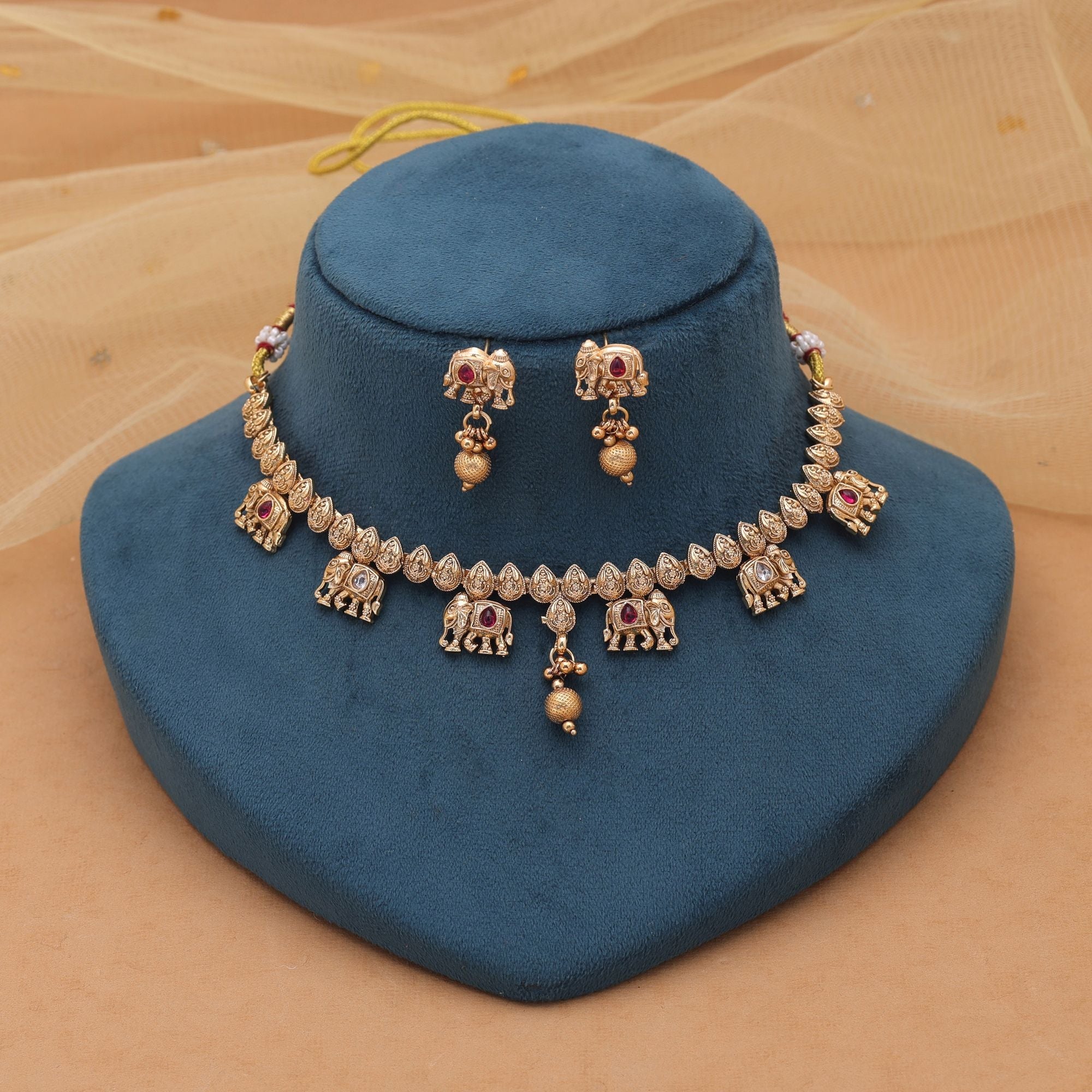 Rani Color Designer Matte Gold Kundan Set