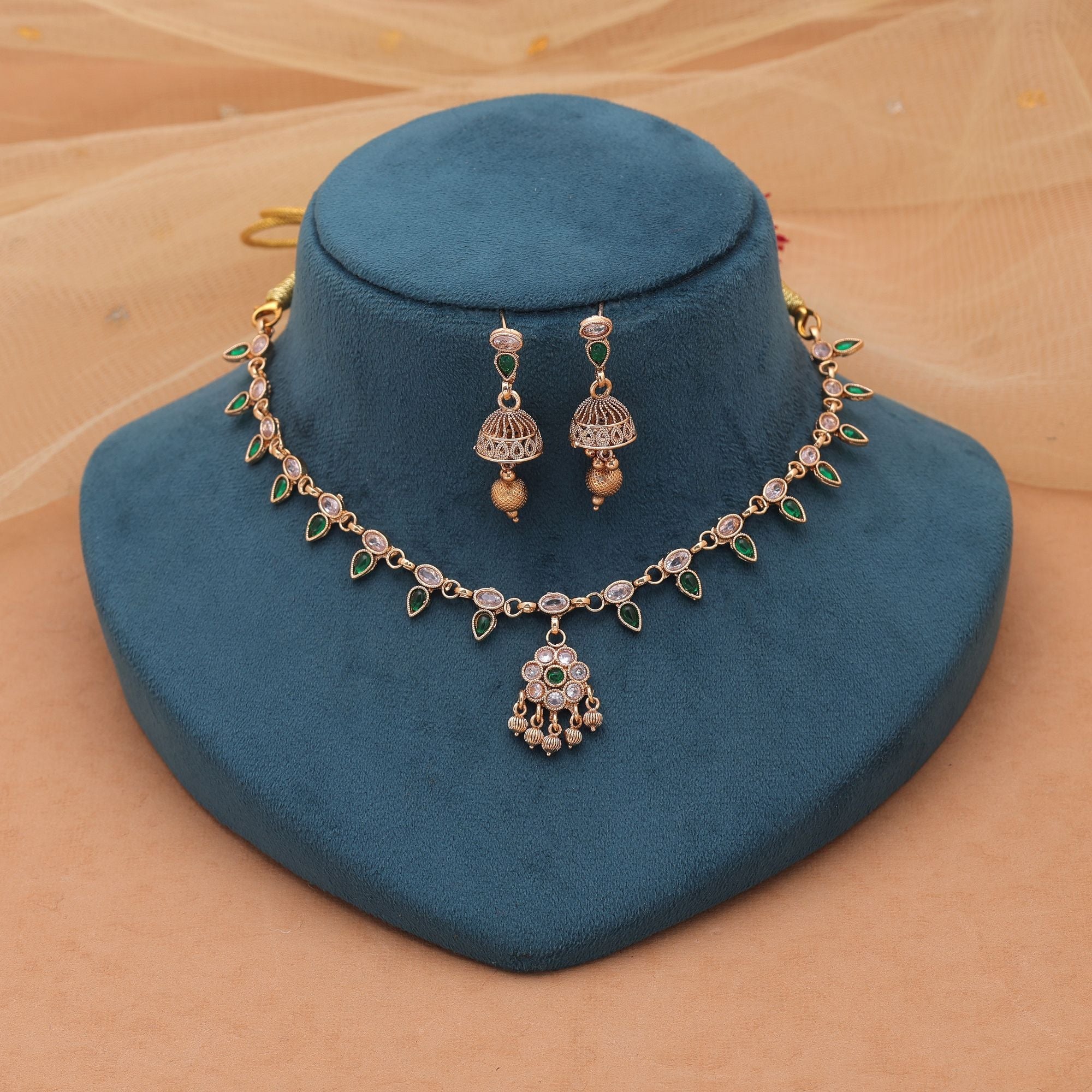 Green Color Premium Kundan Necklace Set
