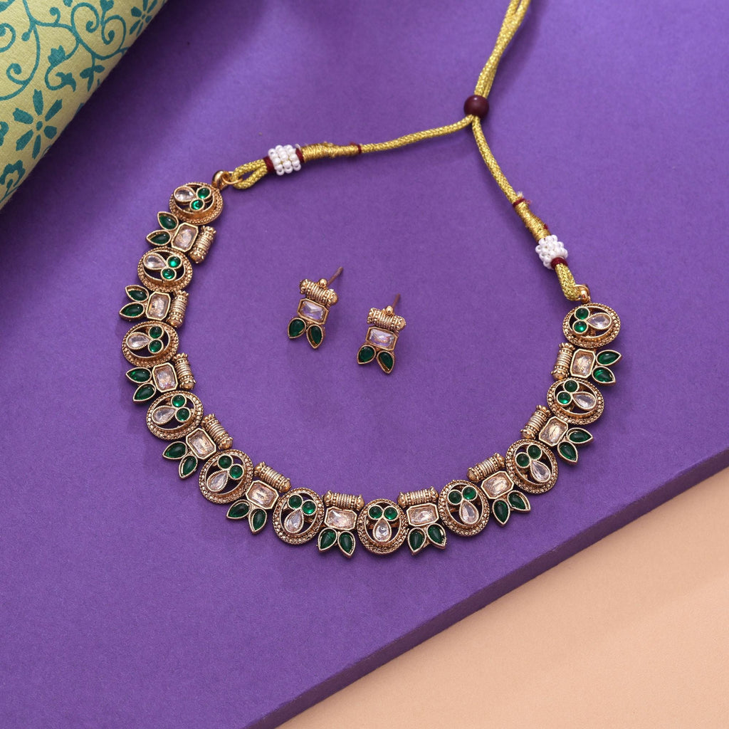 Green Color Royal Kundan Necklace Set