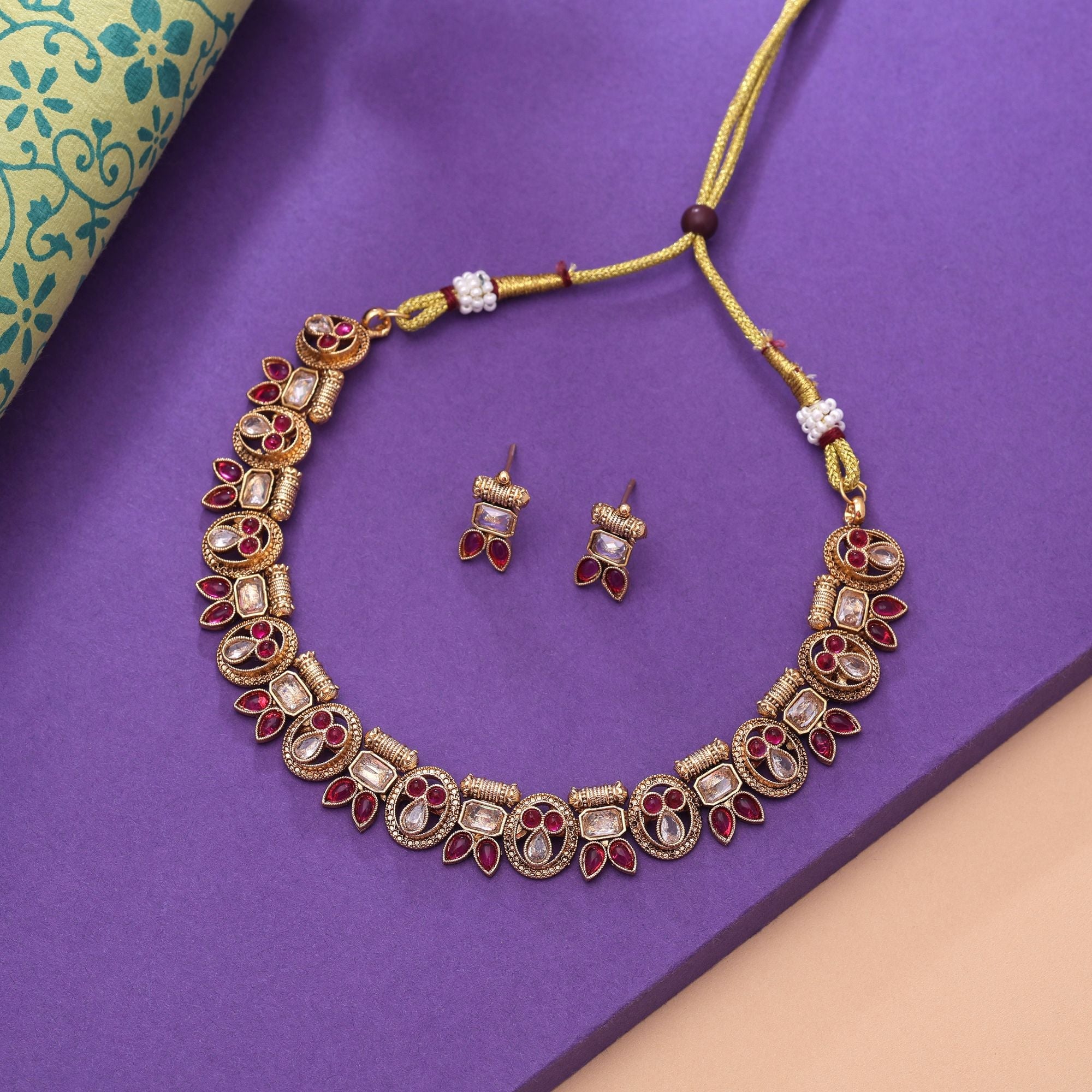 Rani Color Traditional Kundan Necklace Set