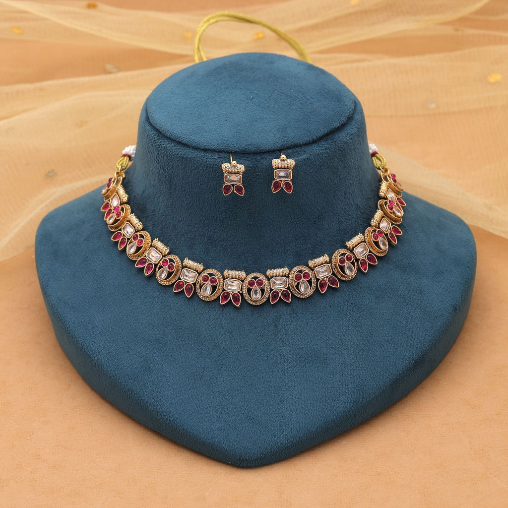 Rani Color Traditional Kundan Necklace Set