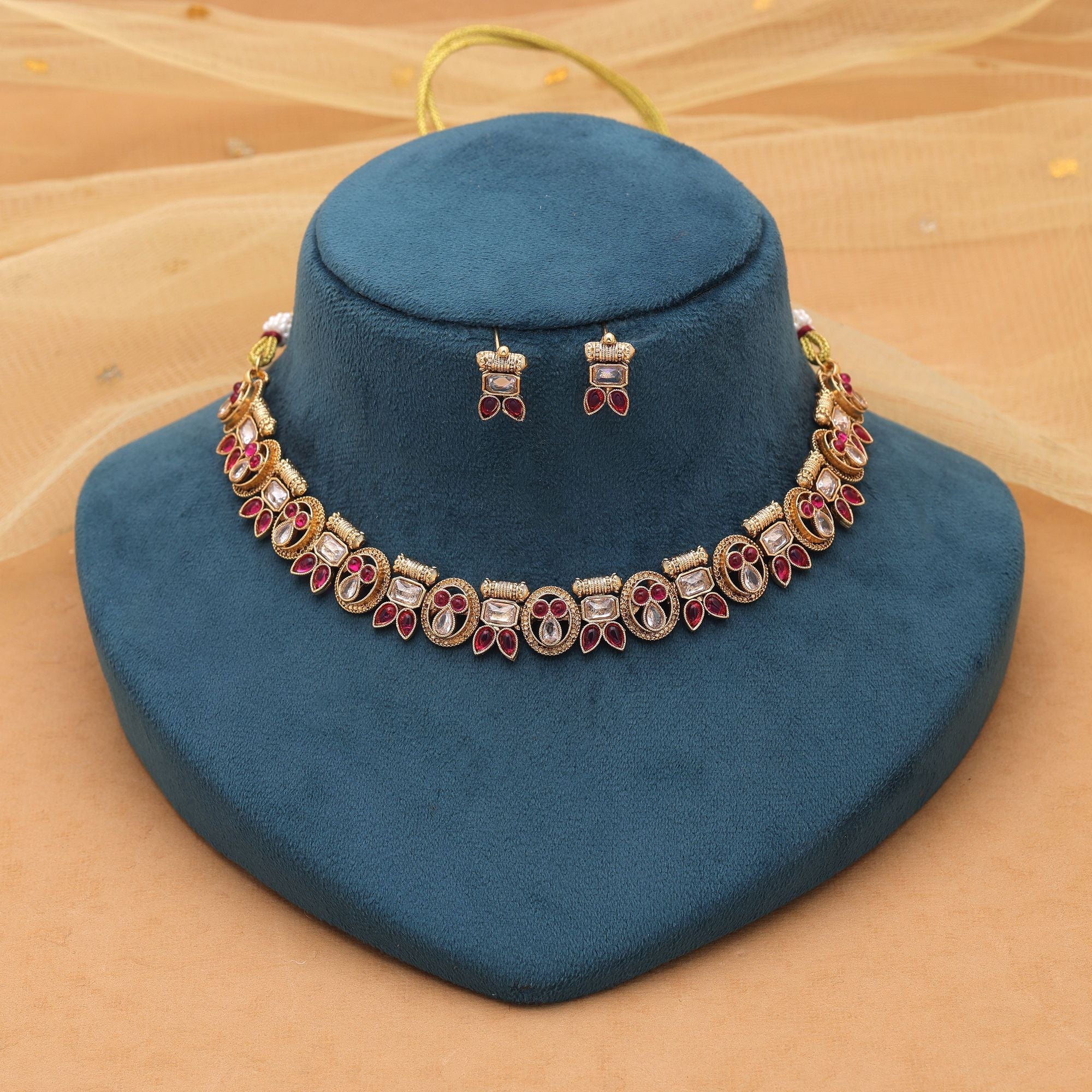 Rani Color Traditional Kundan Necklace Set