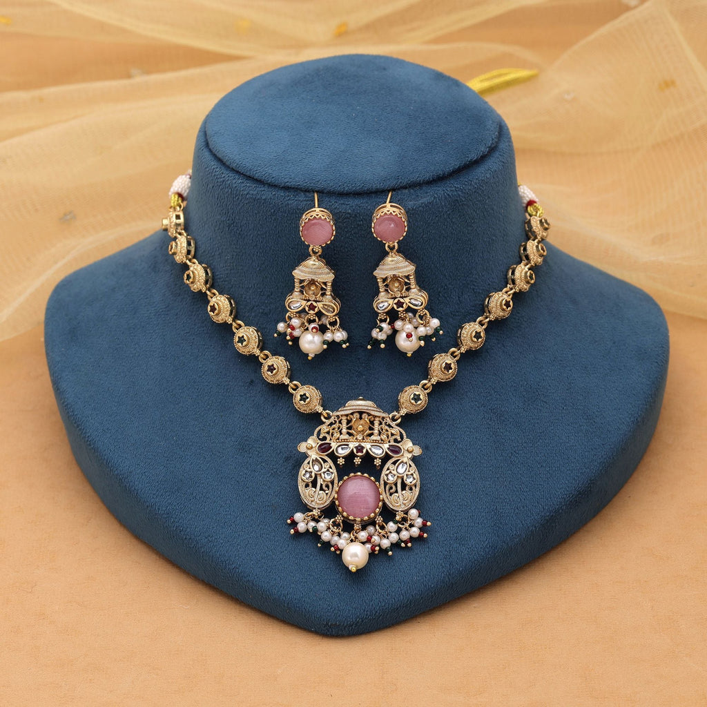 Light Pink Color Kundan Necklace Set