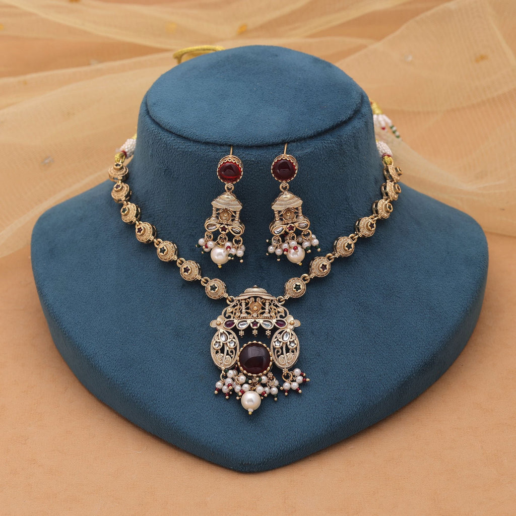Maroon Color Matte Gold Kundan Set