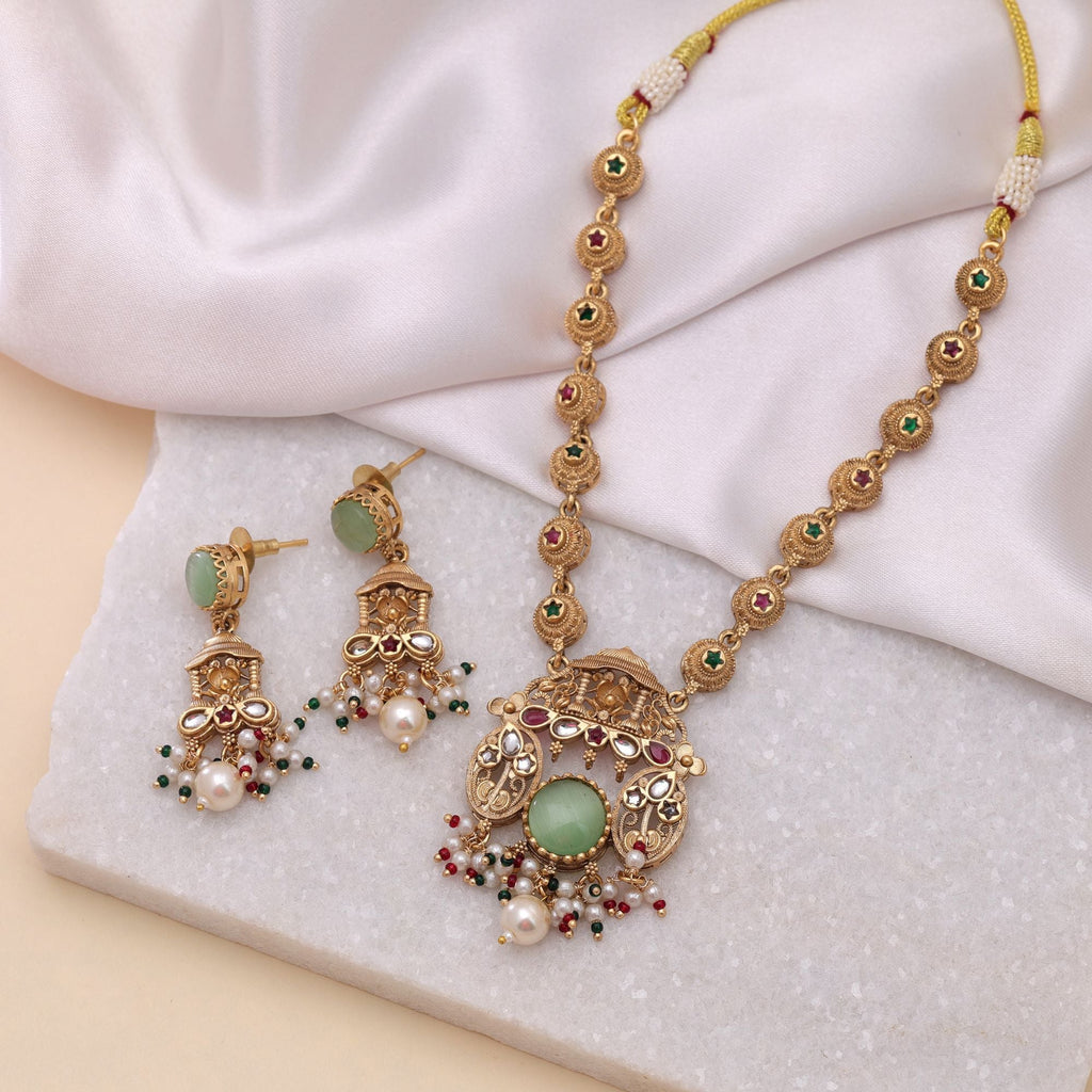Pista Green Color Matte Gold Kundan Set