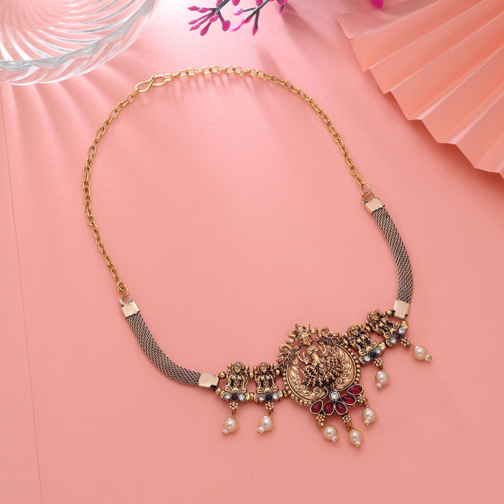 Maroon & Green Color Choker Temple Necklace