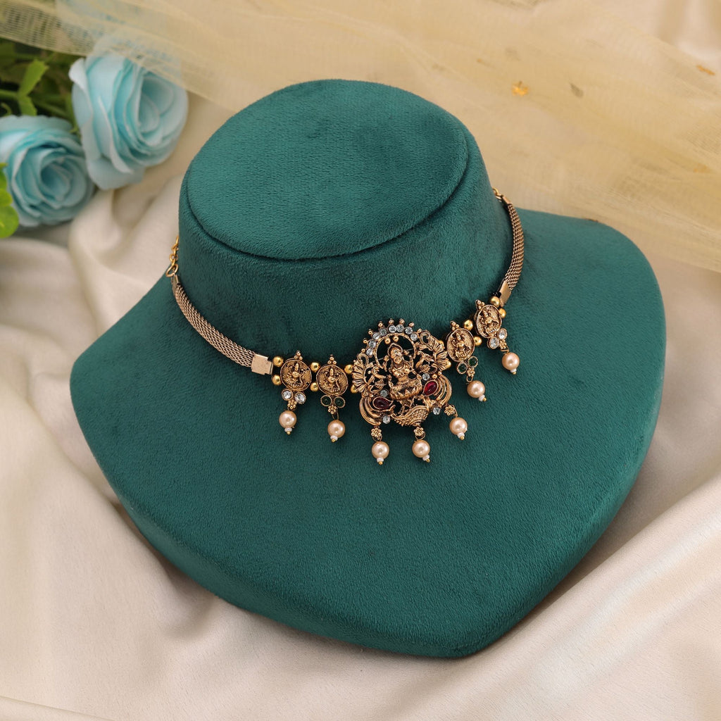Maroon & Green Color Goddess Temple Necklace