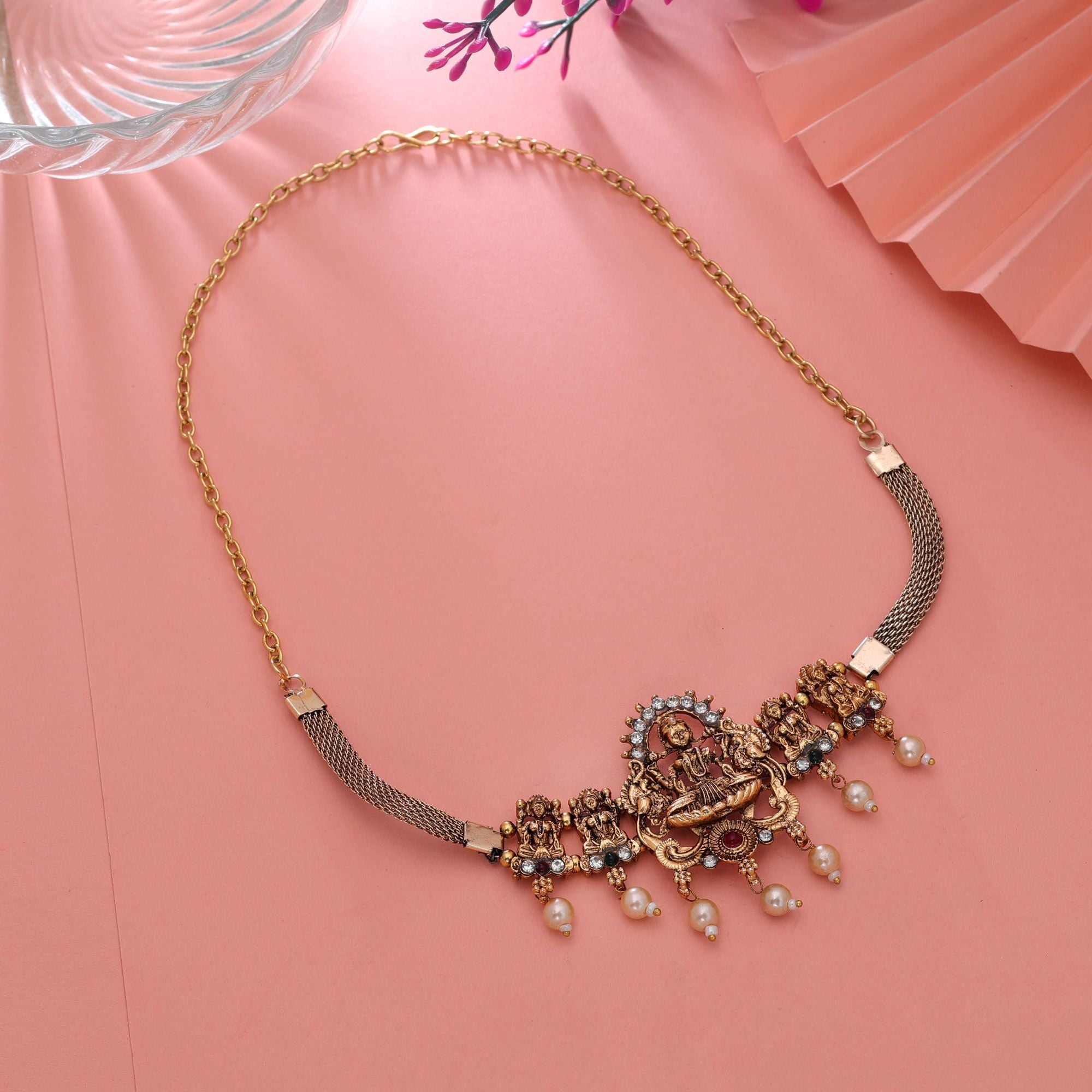 Maroon & Green Color Festive Temple Necklace
