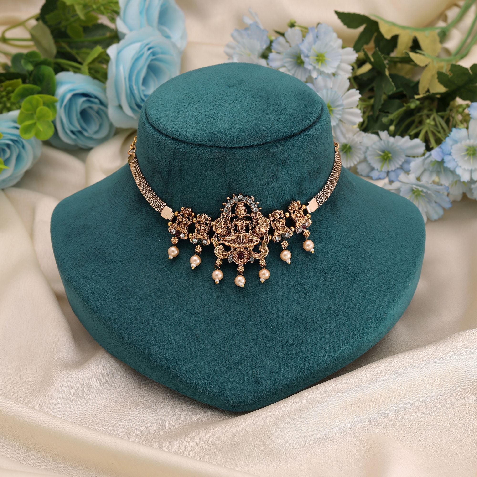 Maroon & Green Color Festive Temple Necklace