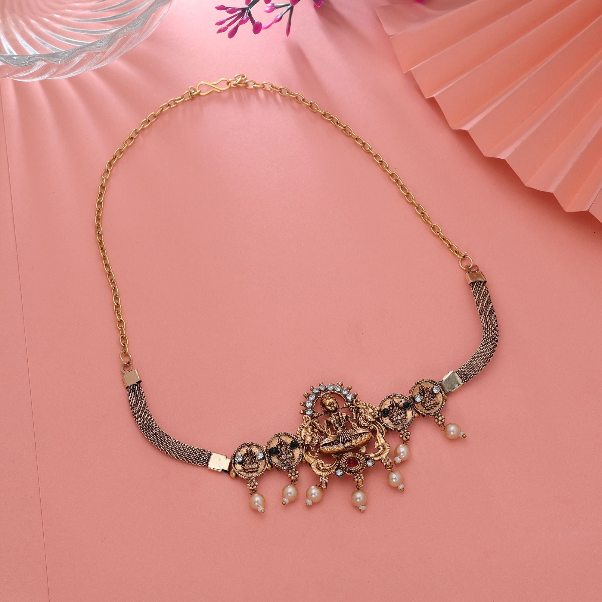 Maroon & Green Color Ethnic Temple Necklace
