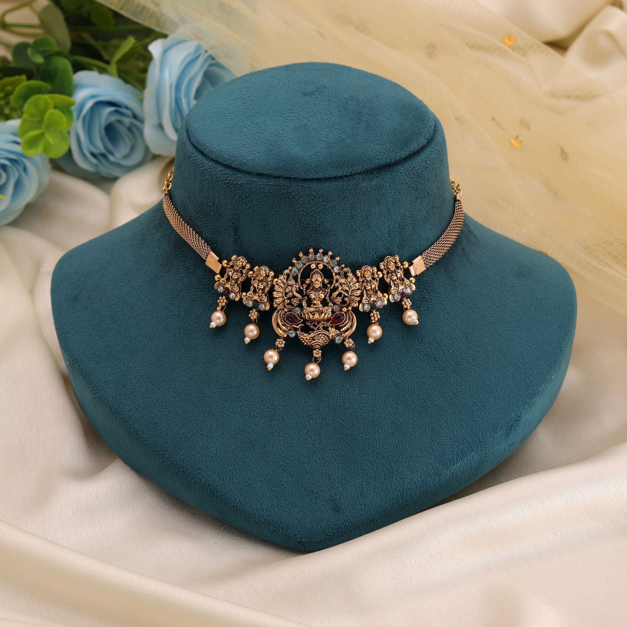 Maroon & Green Color Designer Temple Necklace
