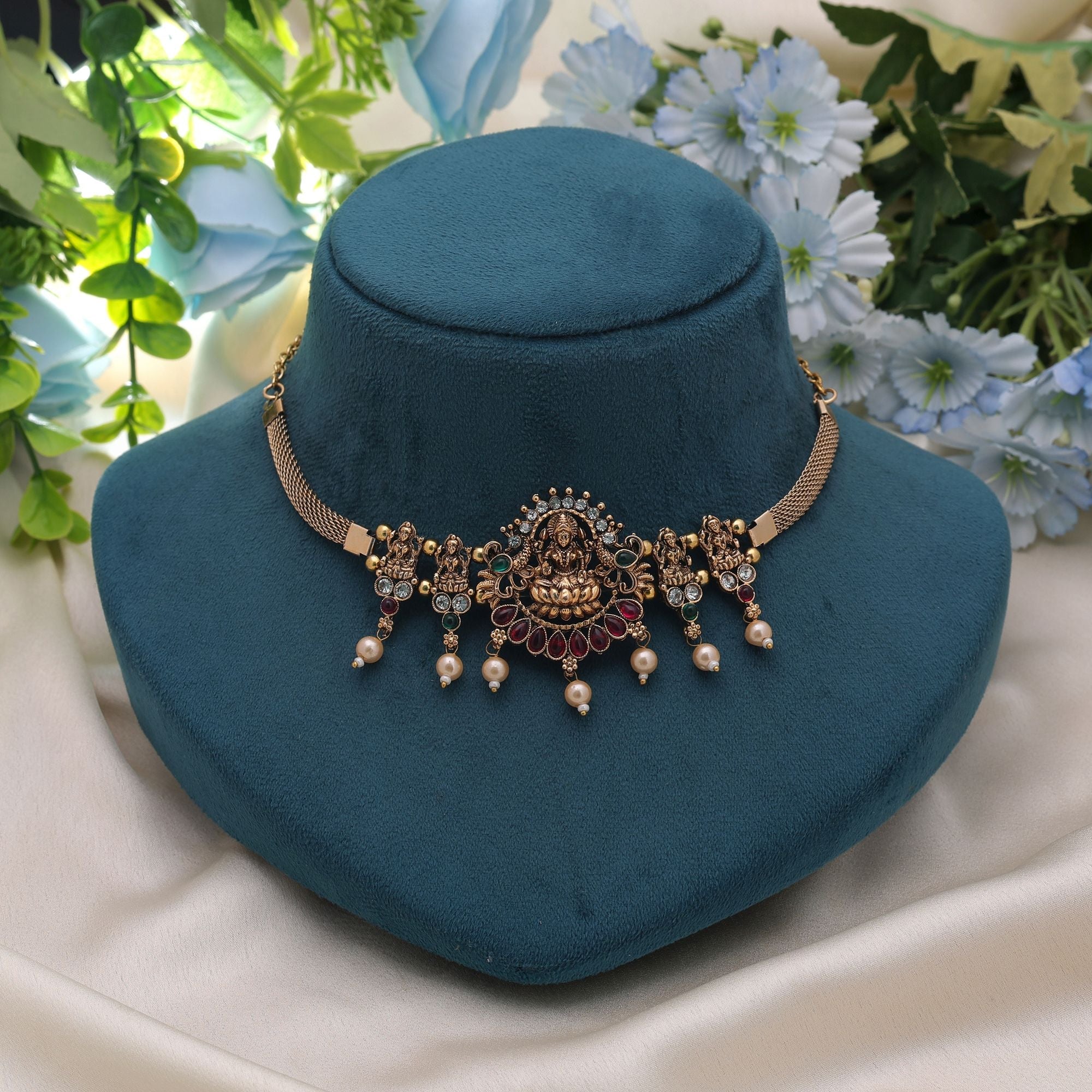Maroon & Green Color Heritage Temple Necklace