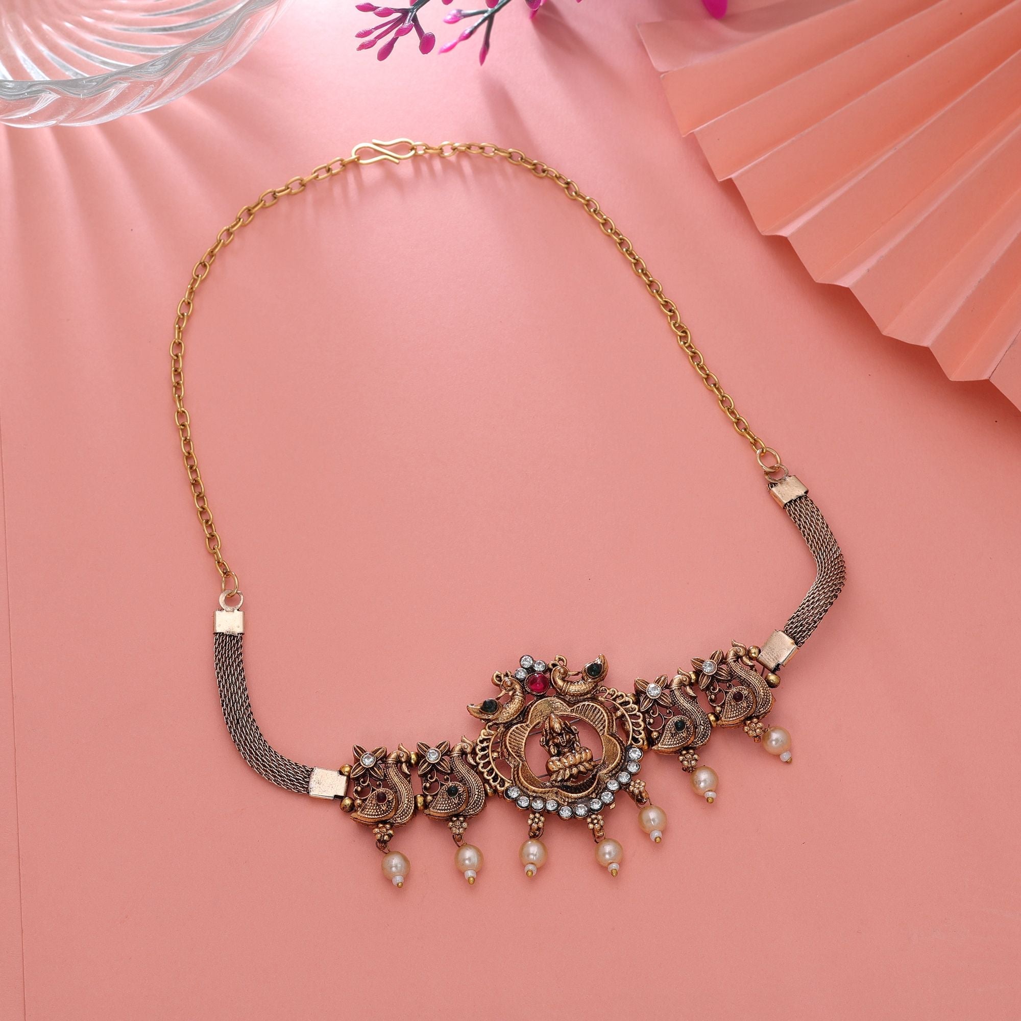 Rani & Green Color Temple Craft Necklace