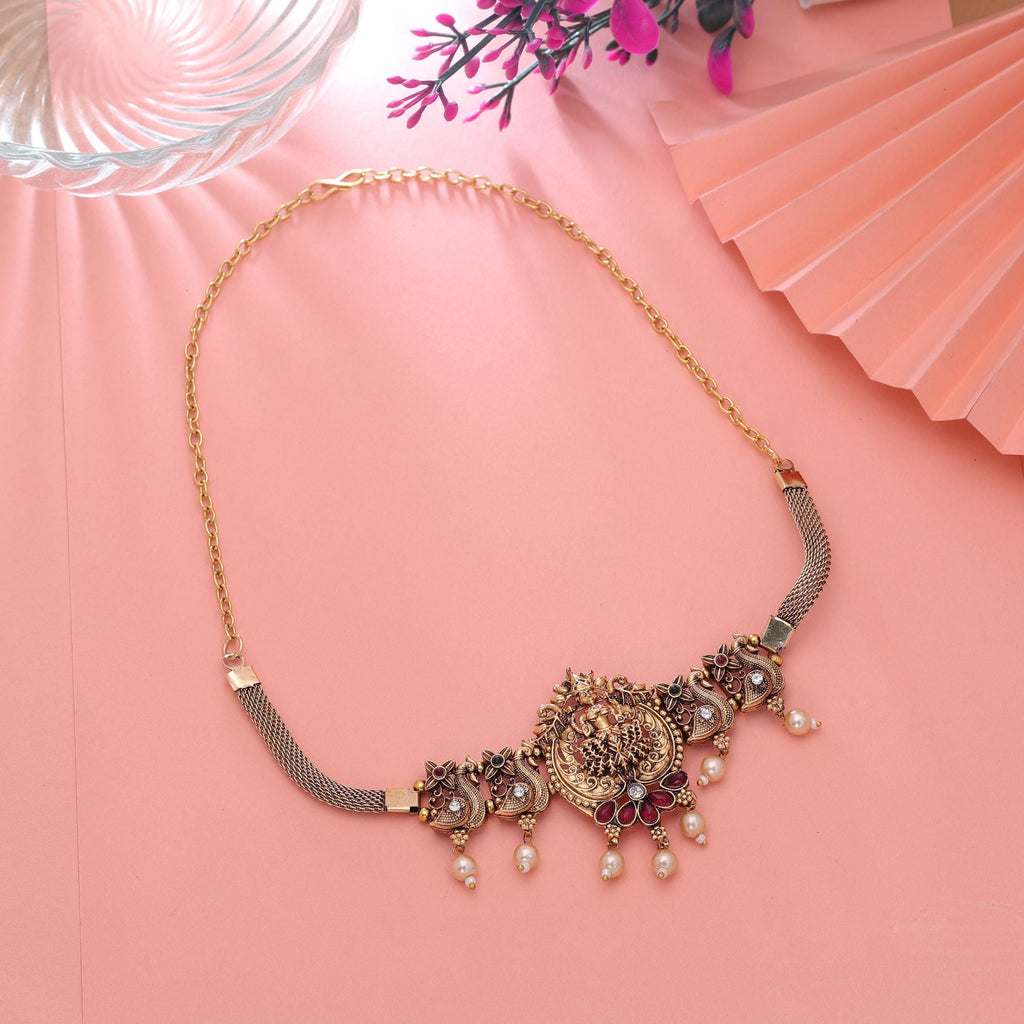 Rani & Green Color Traditional Temple Necklace