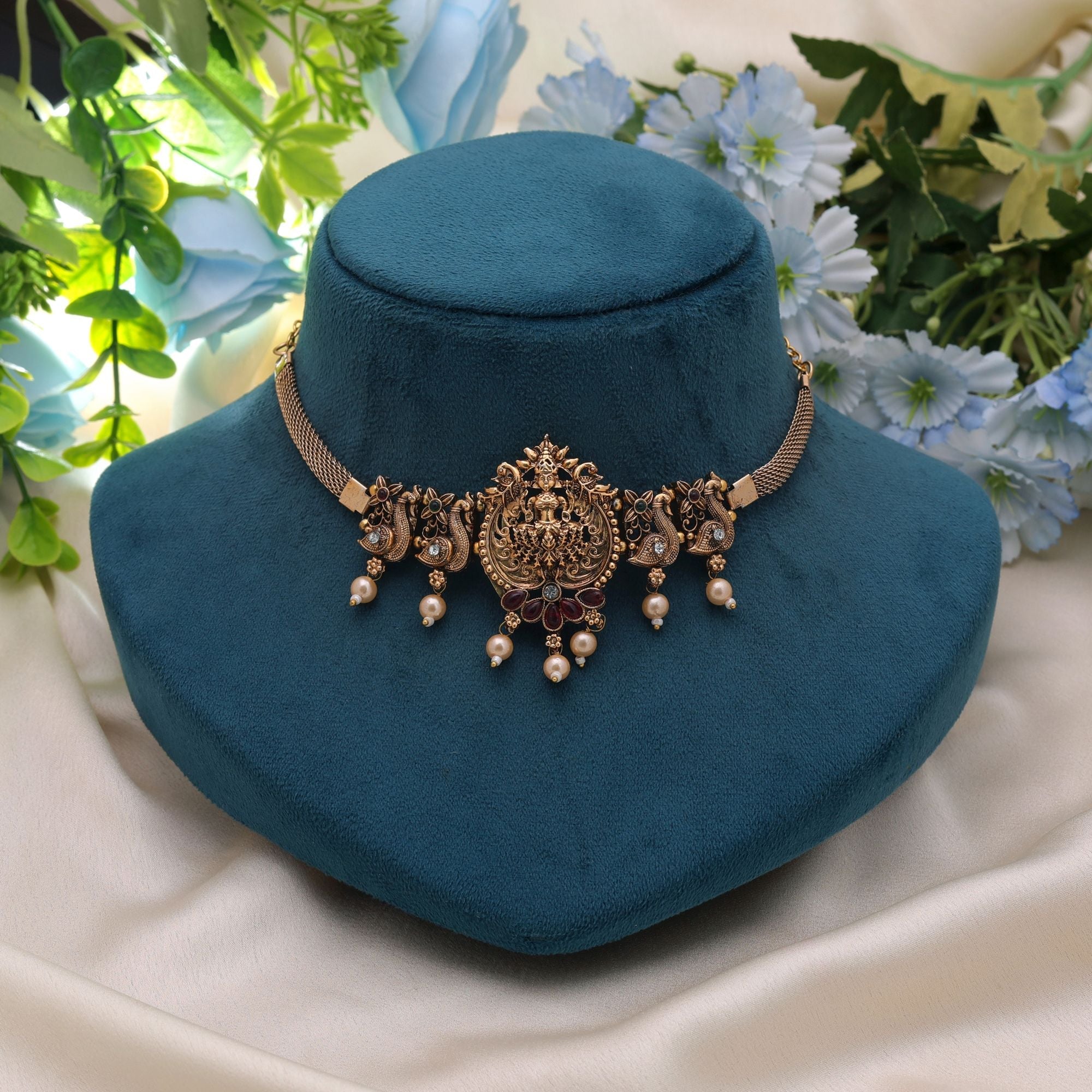 Rani & Green Color Traditional Temple Necklace