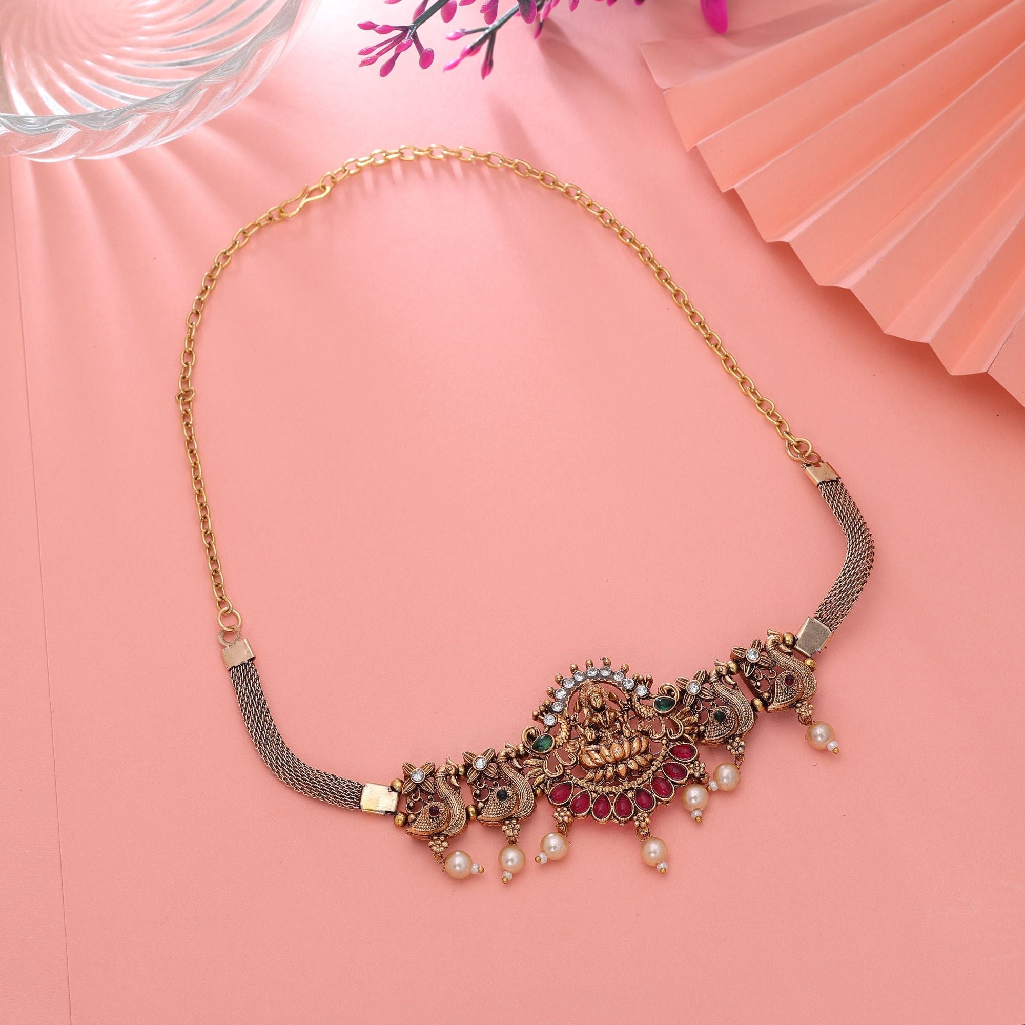 Rani & Green Color Cultural Temple Necklace