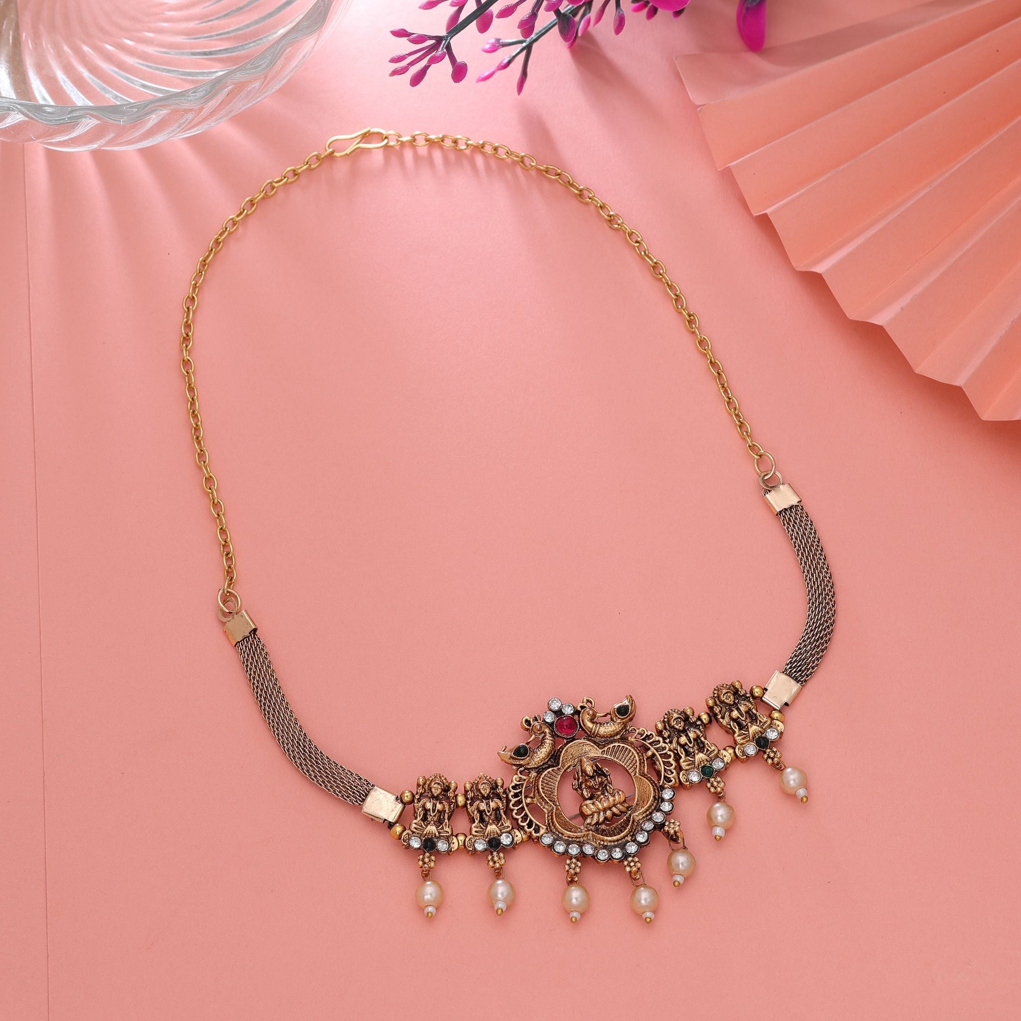 Rani & Green Color Festive Temple Necklace