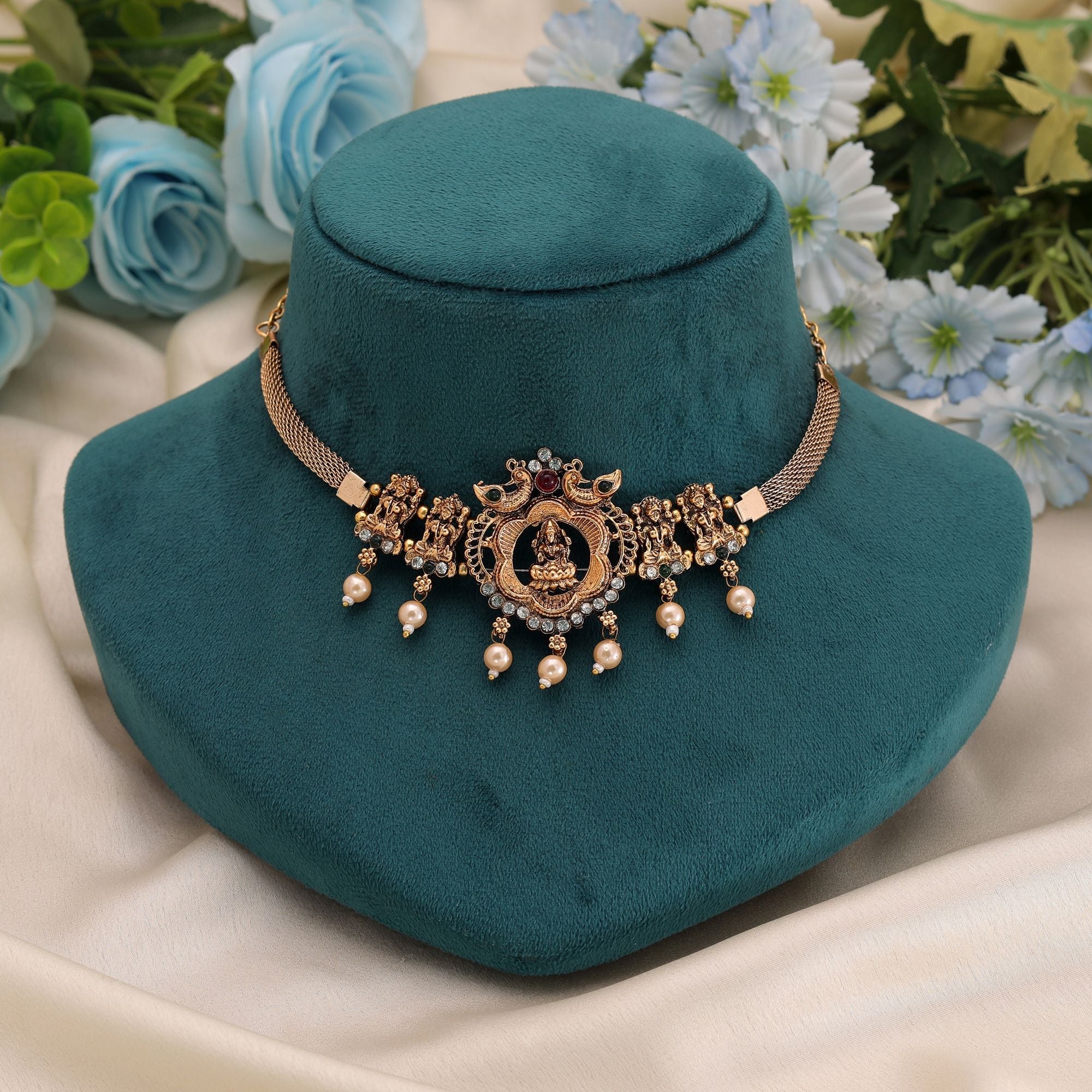 Rani & Green Color Festive Temple Necklace
