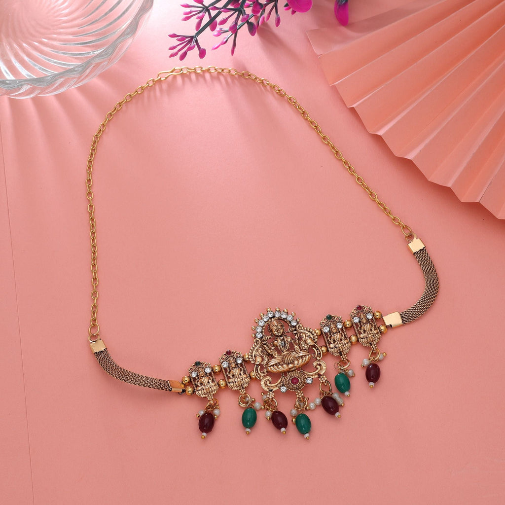 Maroon & Green Color Temple Motif Necklace