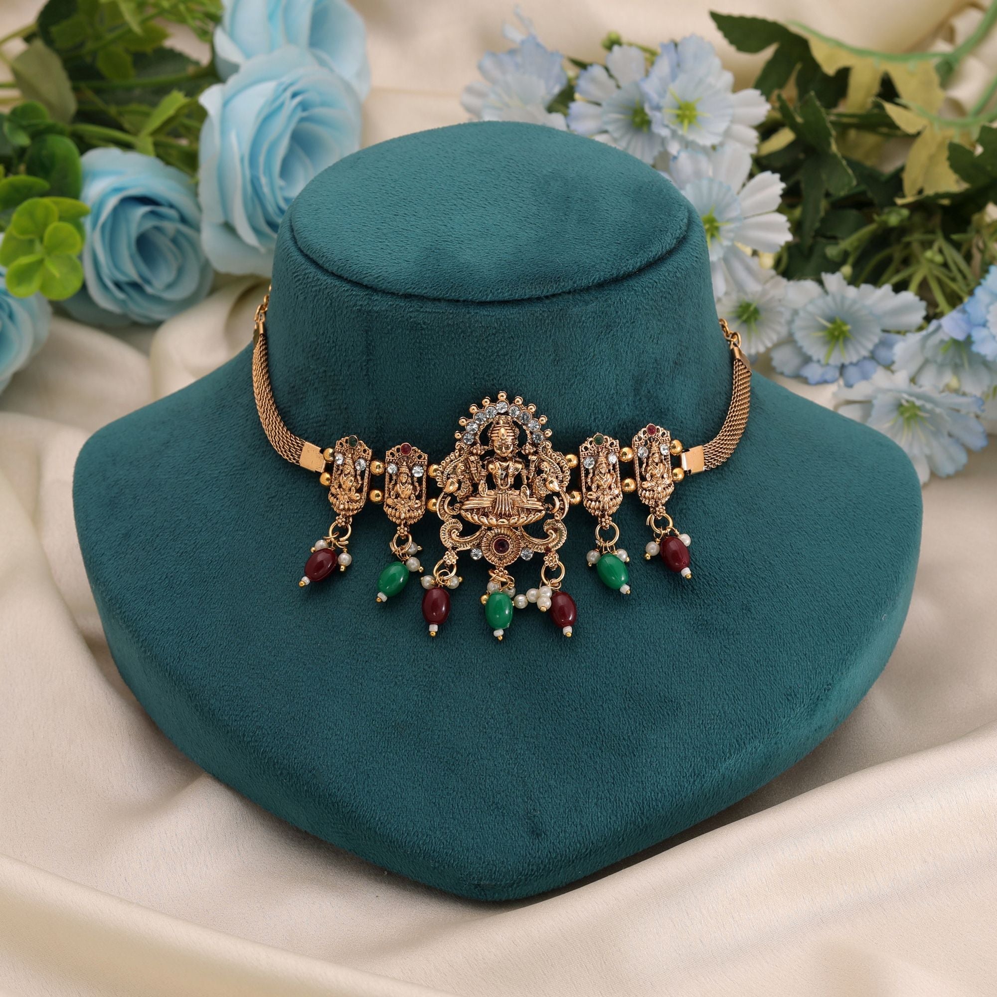 Maroon & Green Color Temple Motif Necklace