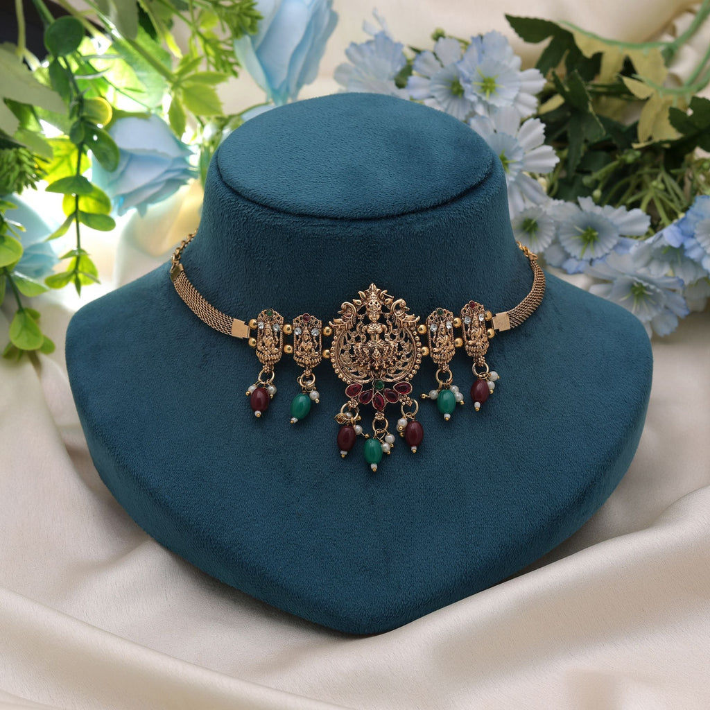 Maroon & Green Color Traditional Temple Necklace