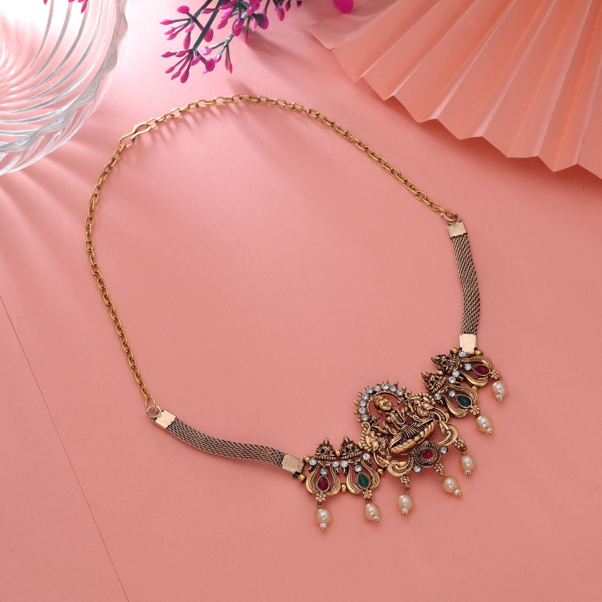 Rani & Green Color Heritage Temple Necklace