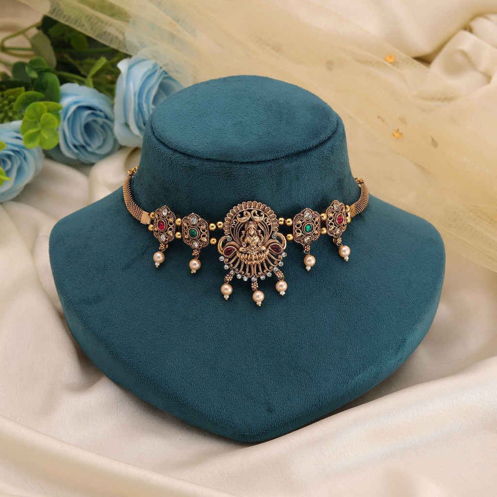Rani & Green Color Temple Art Necklace