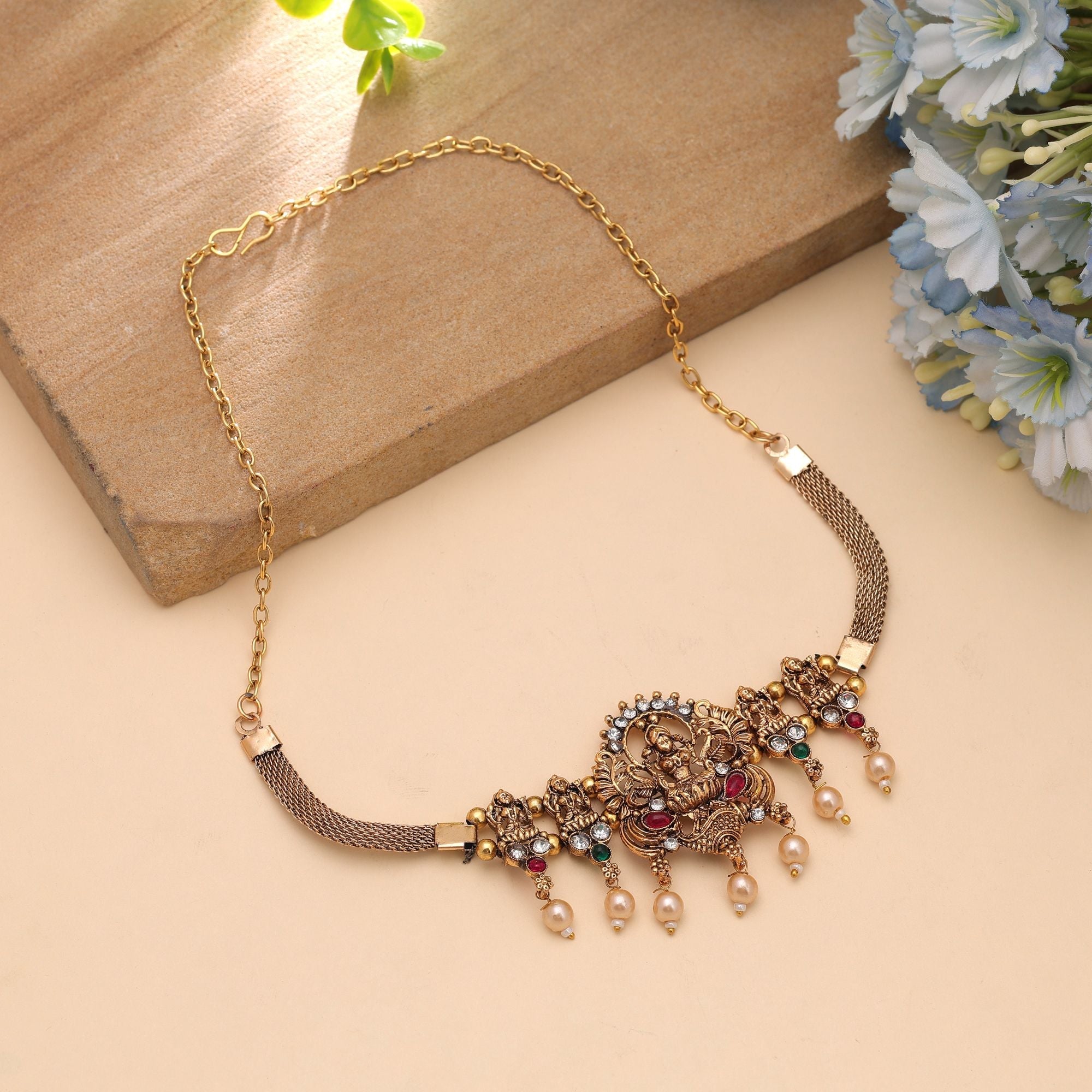 Rani & Green Color South Indian Necklace