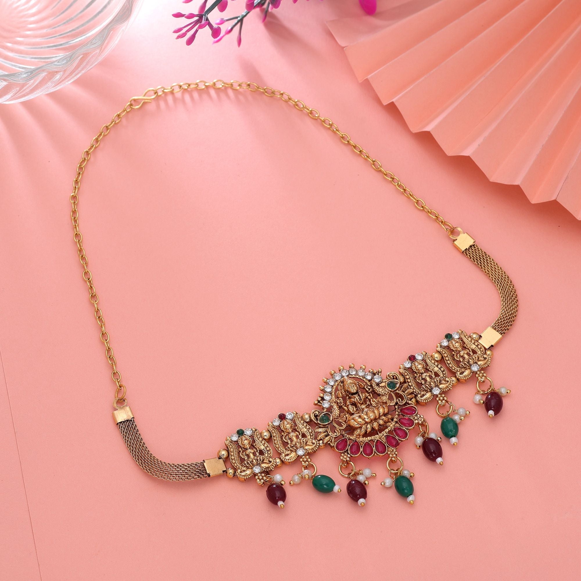 Maroon & Green Color Antique Look Necklace