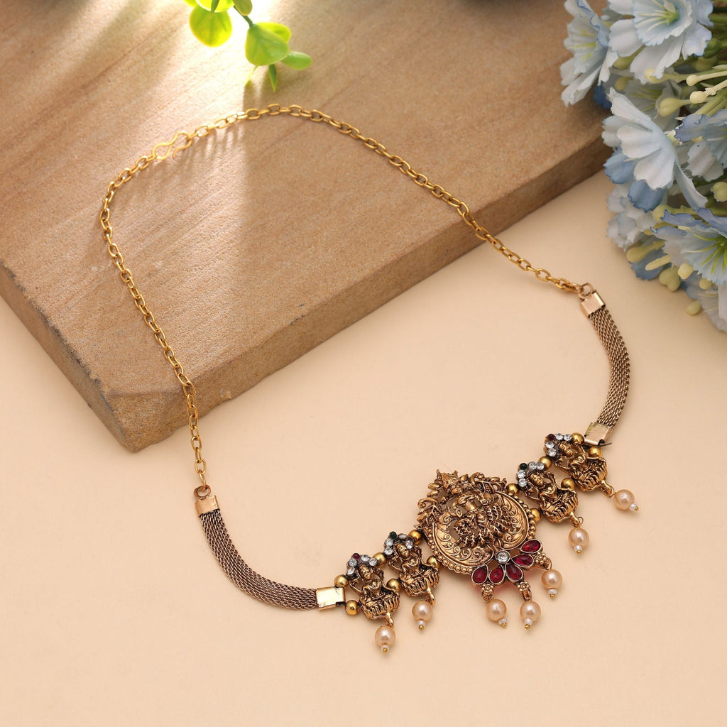 Rani & Green Color Temple Design Necklace