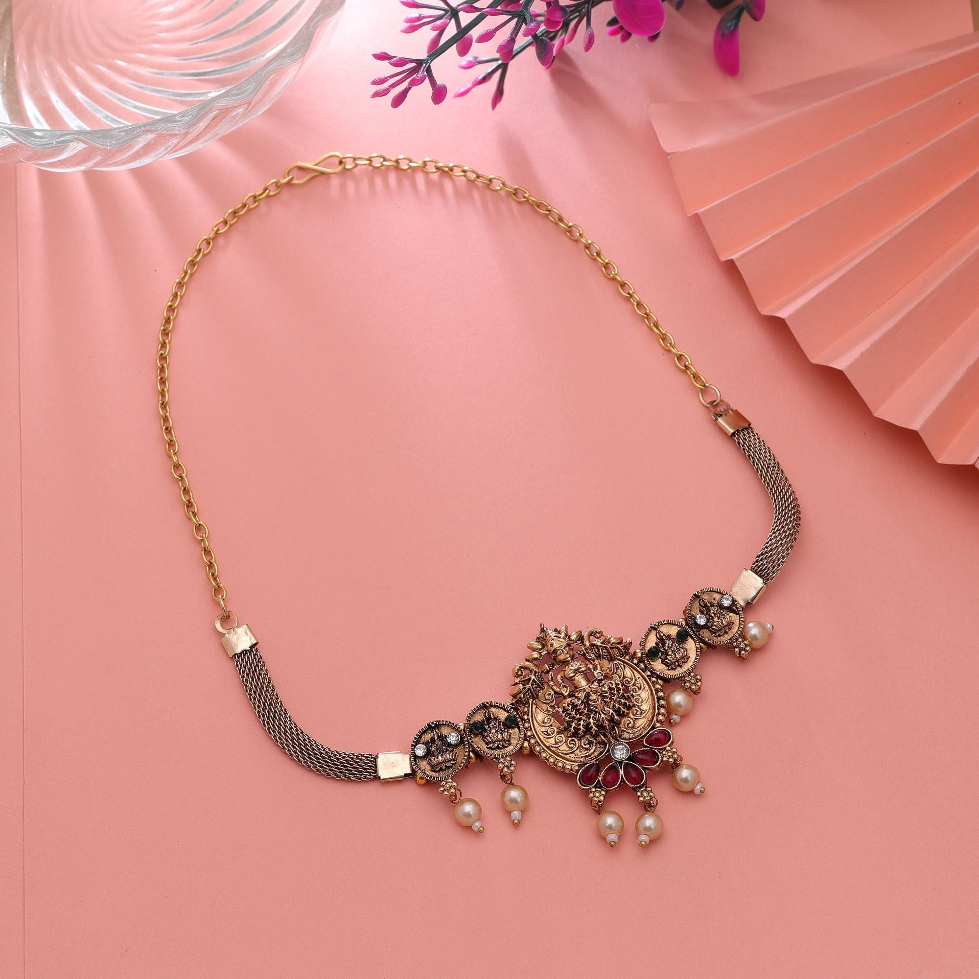 Rani & Green Color Ethnic Temple Necklace