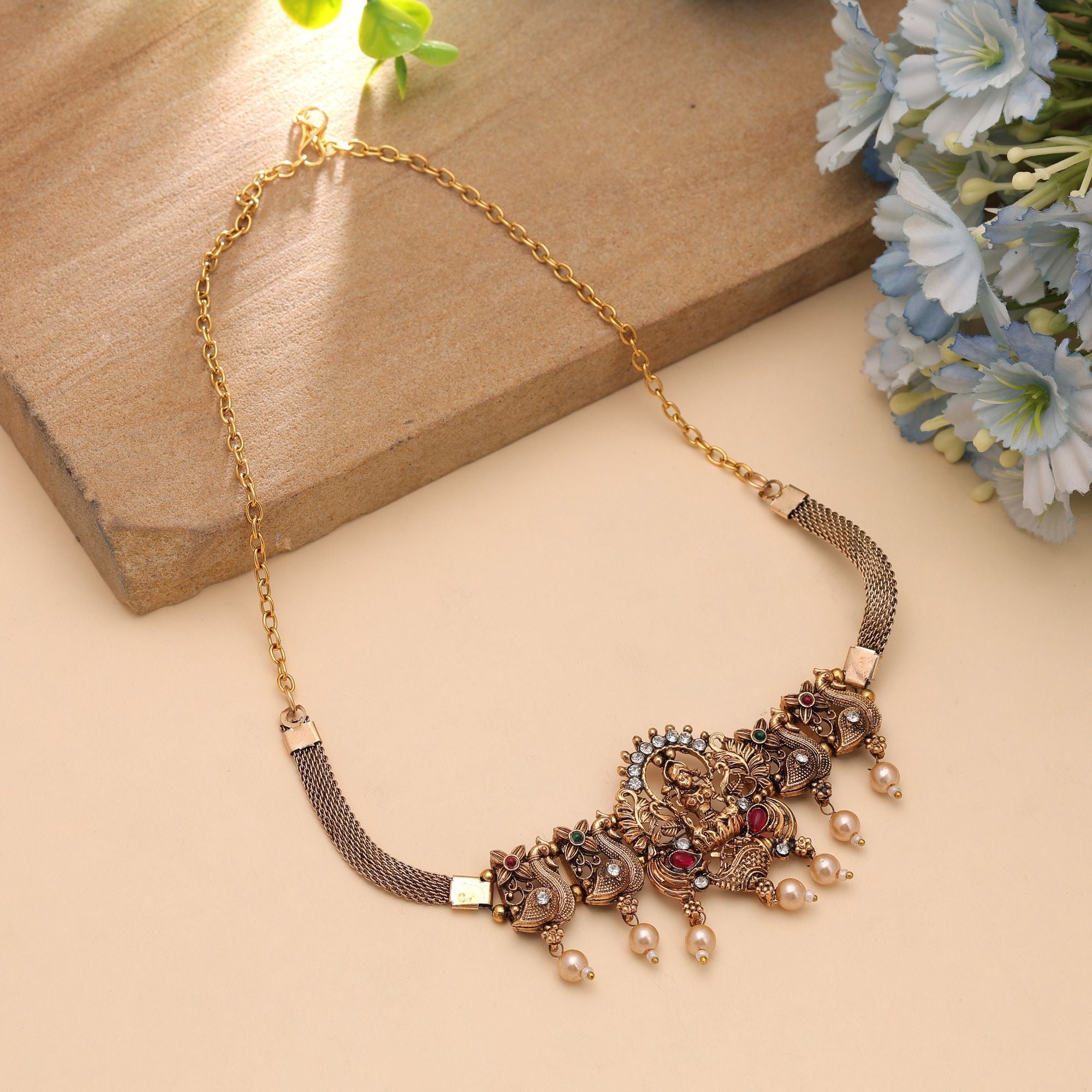 Rani & Green Color Festive Temple Necklace