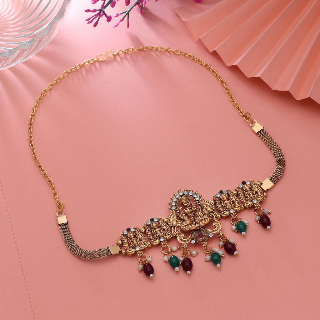 Maroon & Green Color Heritage Temple Necklace