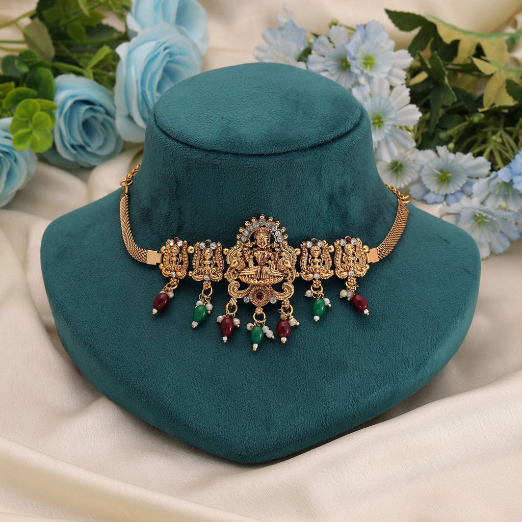 Maroon & Green Color Heritage Temple Necklace