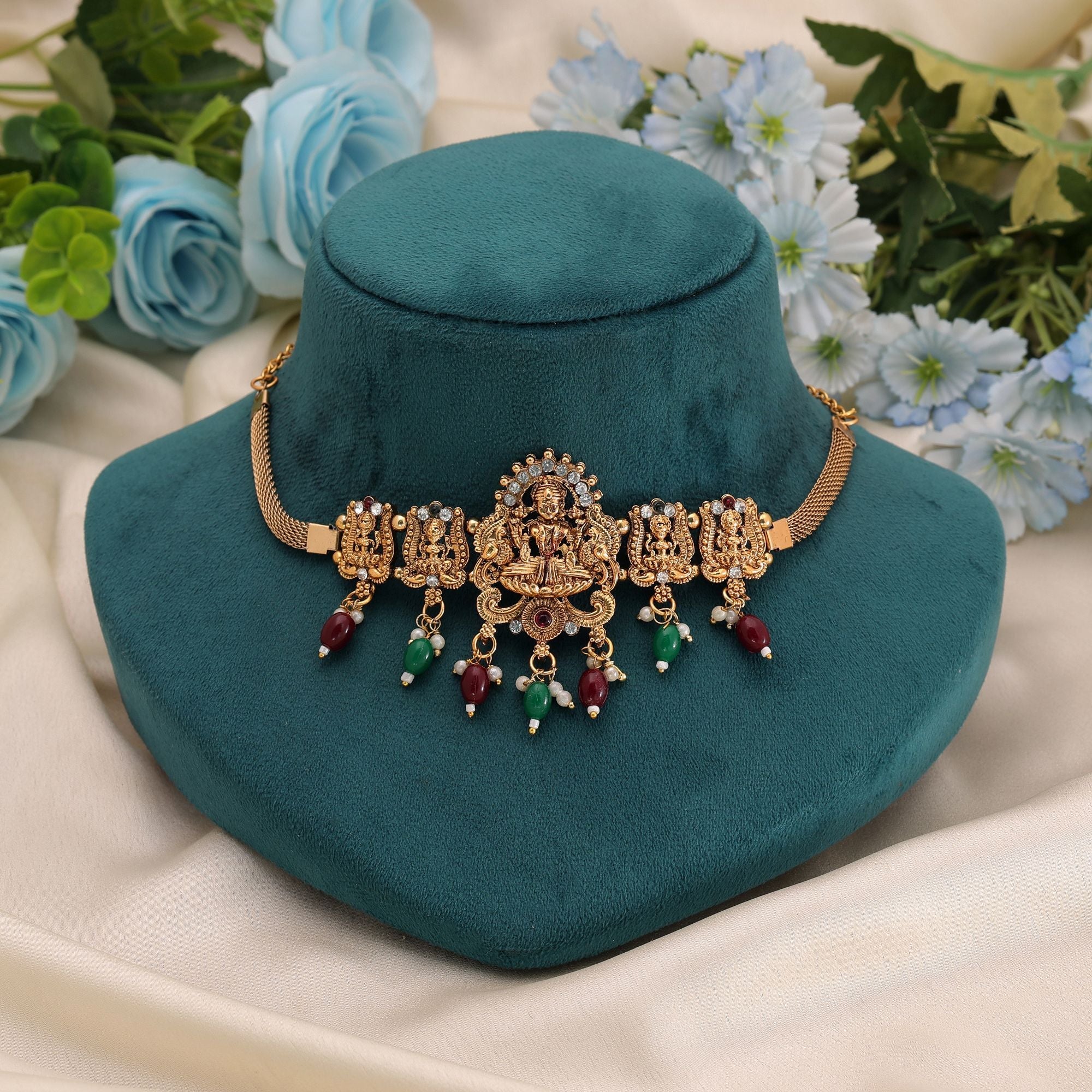 Maroon & Green Color Heritage Temple Necklace