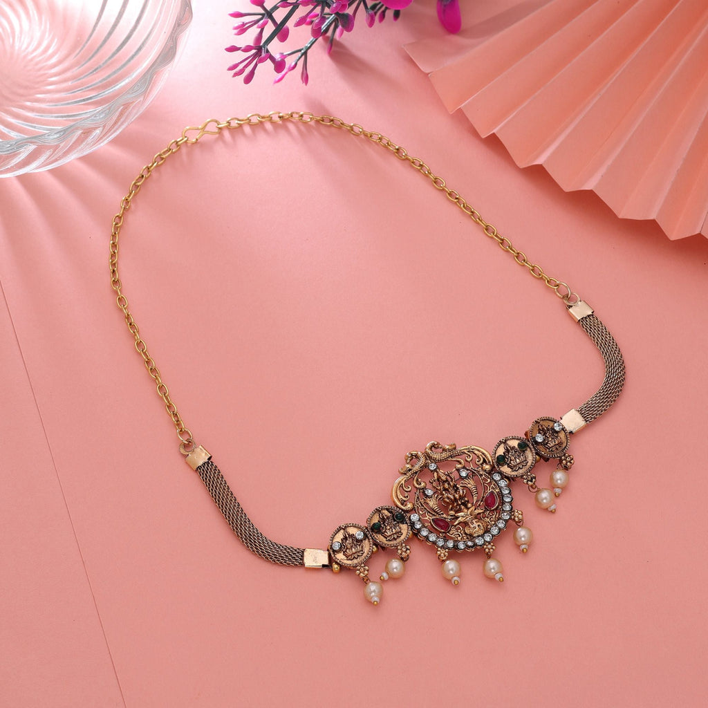 Rani & Green Color Temple Motif Necklace