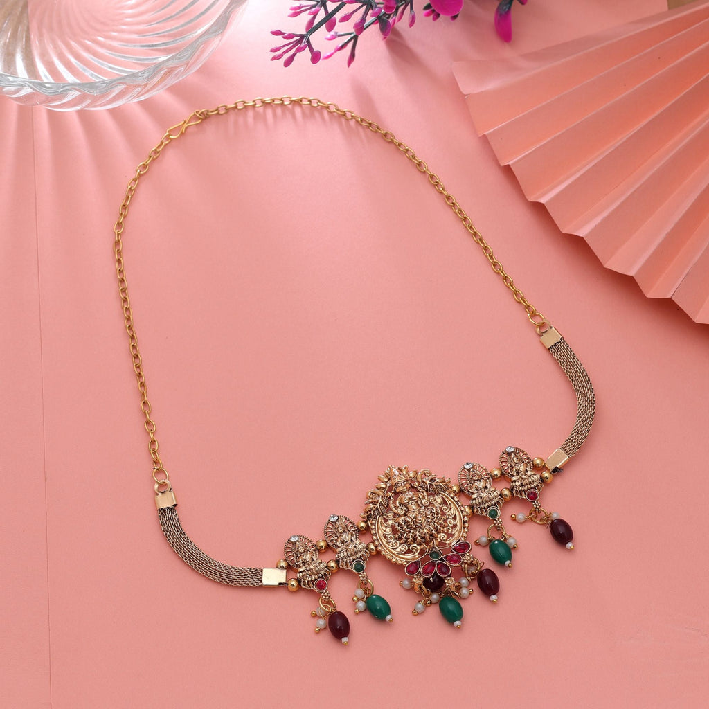 Maroon & Green Color South Indian Necklace