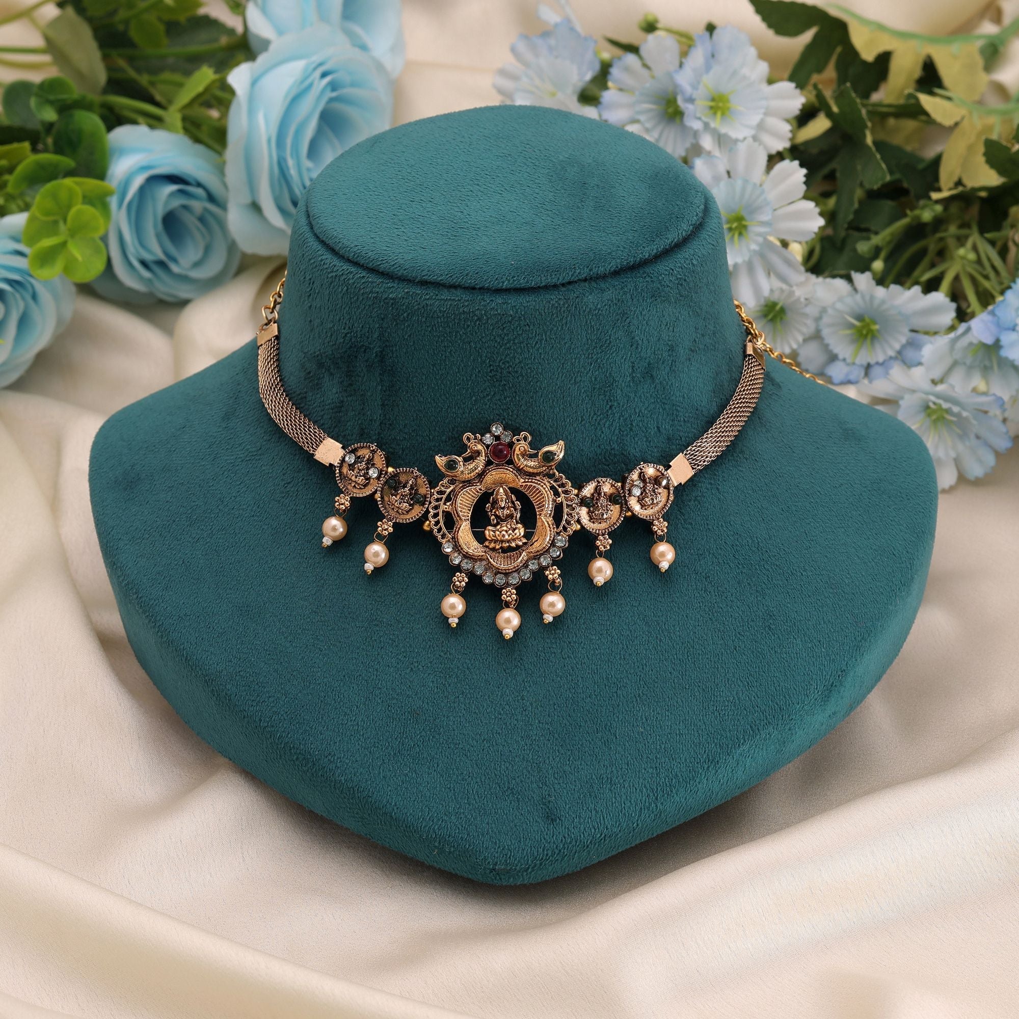 Rani & Green Color Handcrafted Temple Necklace