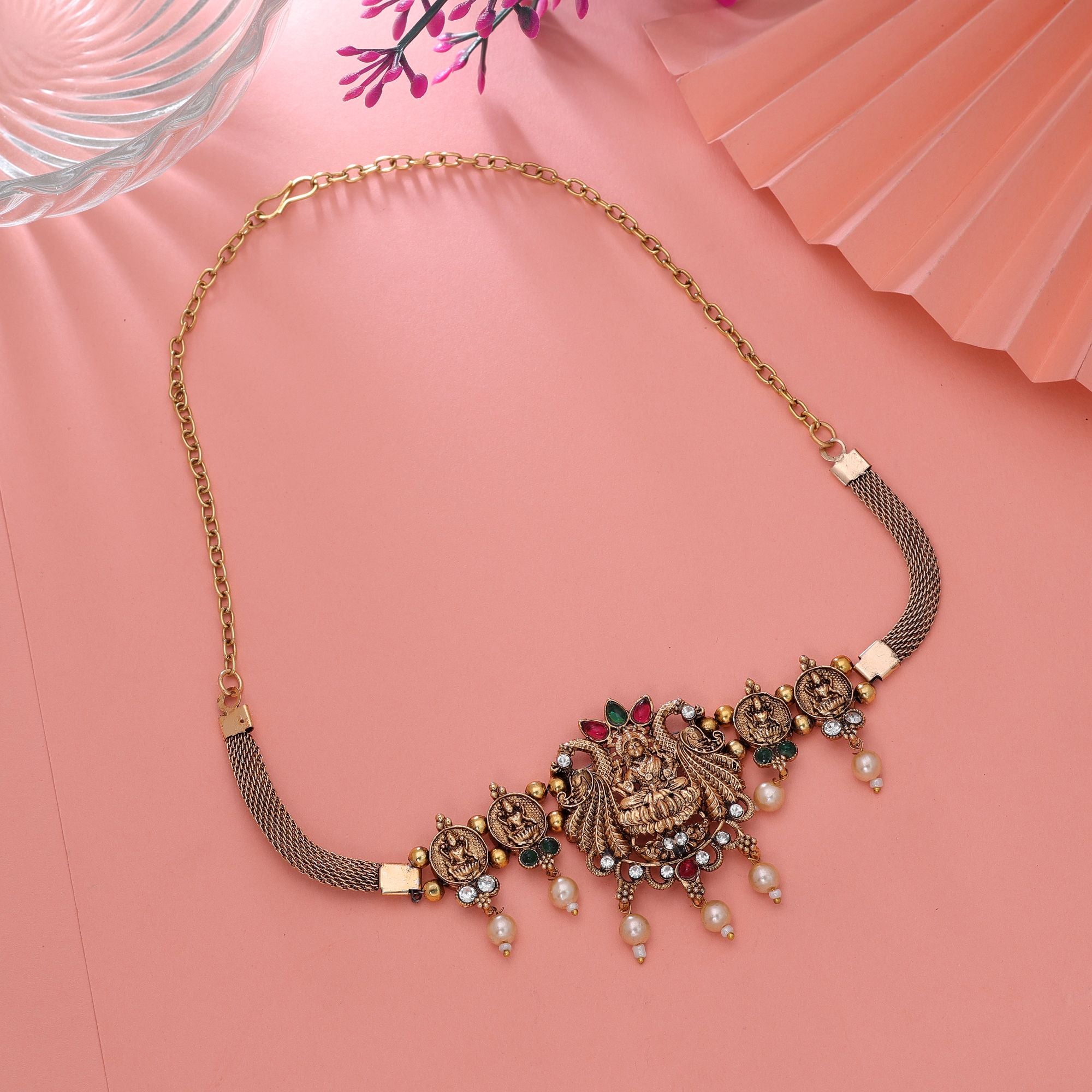 Rani & Green Color Antique Temple Necklace