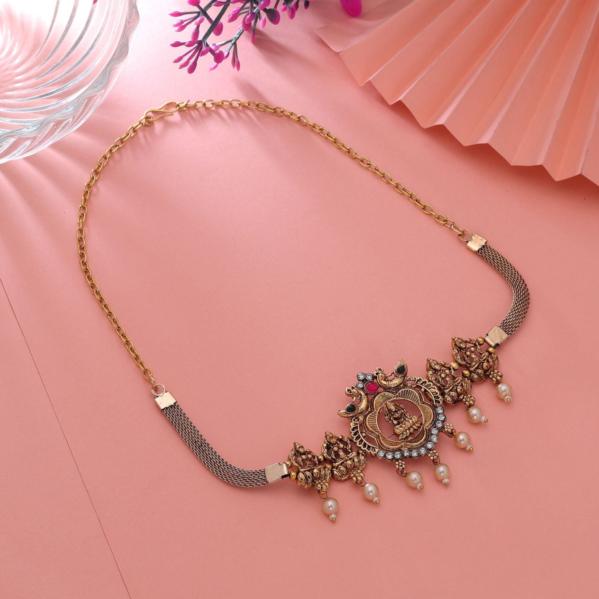 Rani & Green Color Ethnic Temple Necklace