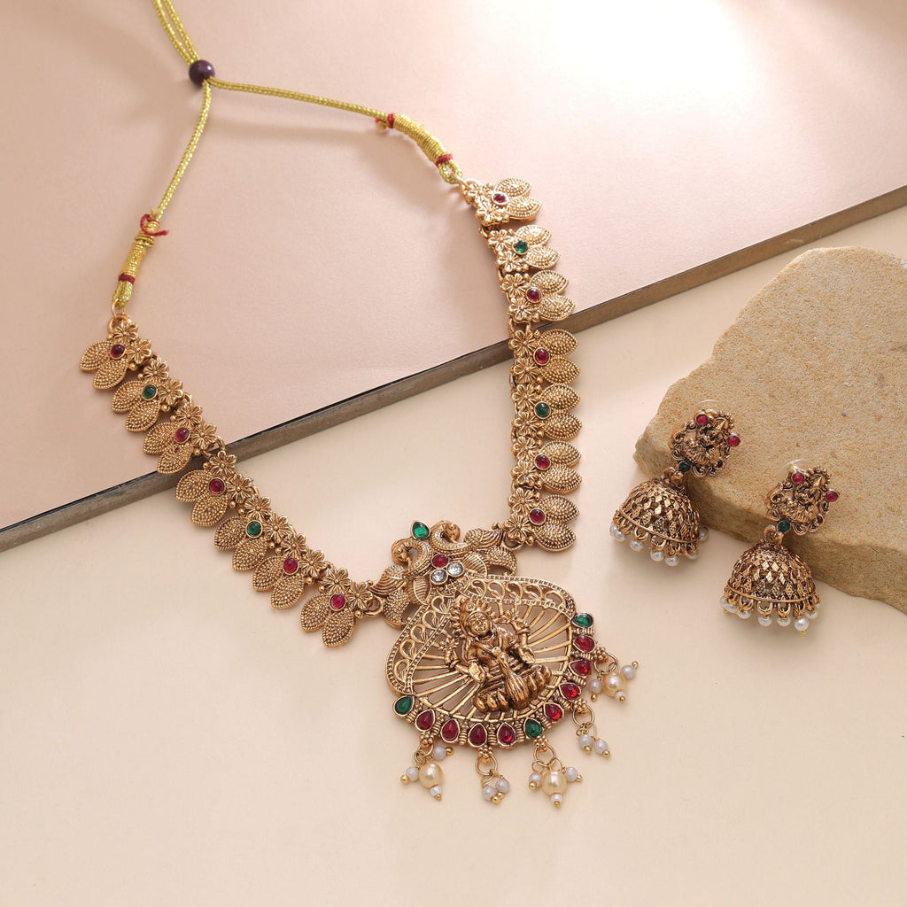Rani & Green Color Temple Necklace Set Heritage Style