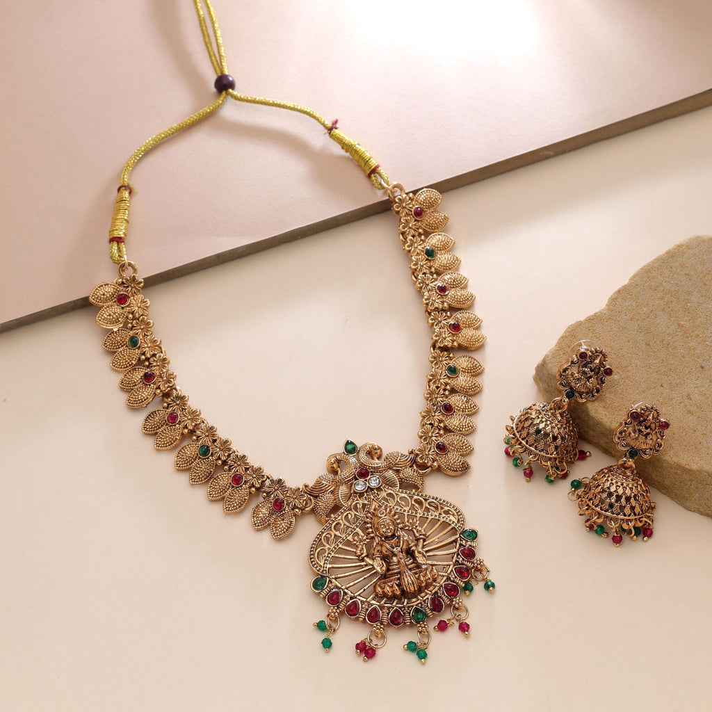 Rani & Green Color Temple Necklace Set Temple Craft
