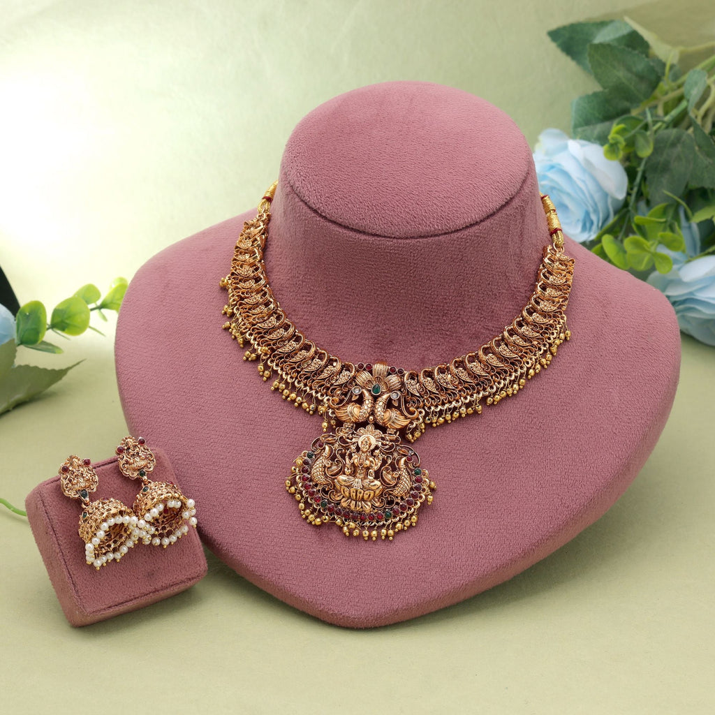 Maroon & Green Color Temple Necklace Set Designer Finish