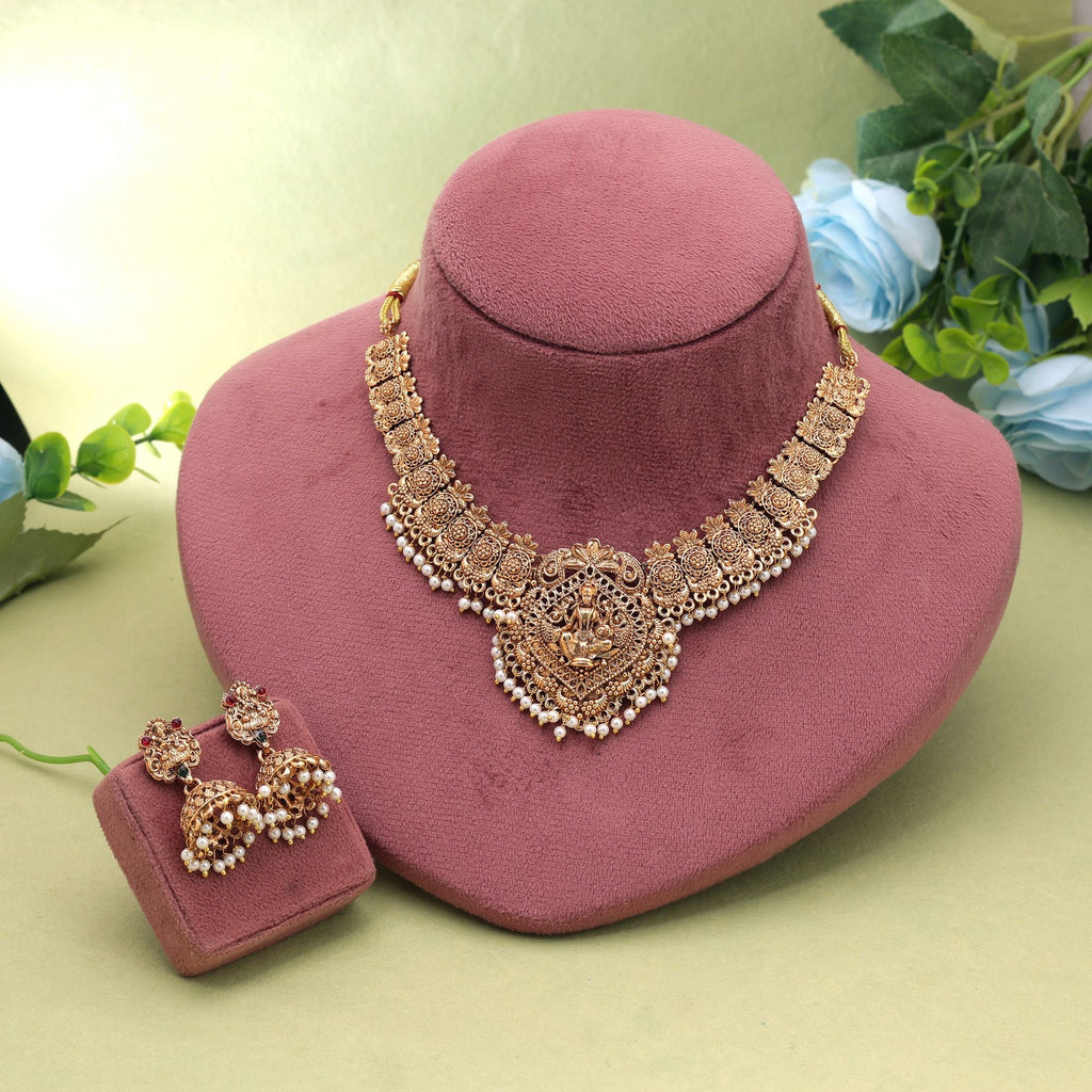 Gold Color Temple Necklace Set Bridal Style