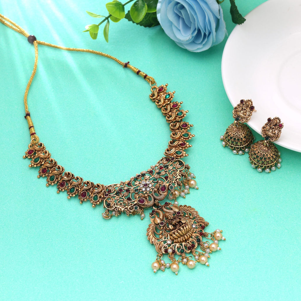 Rani & Green Color Temple Necklace Set Craft Design