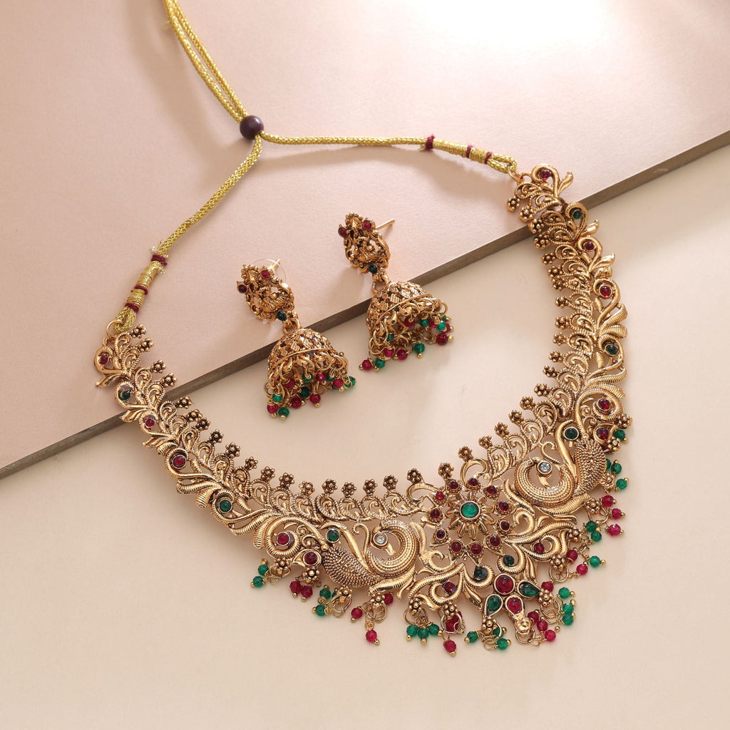 Rani & Green Color Temple Necklace Set Designer Style