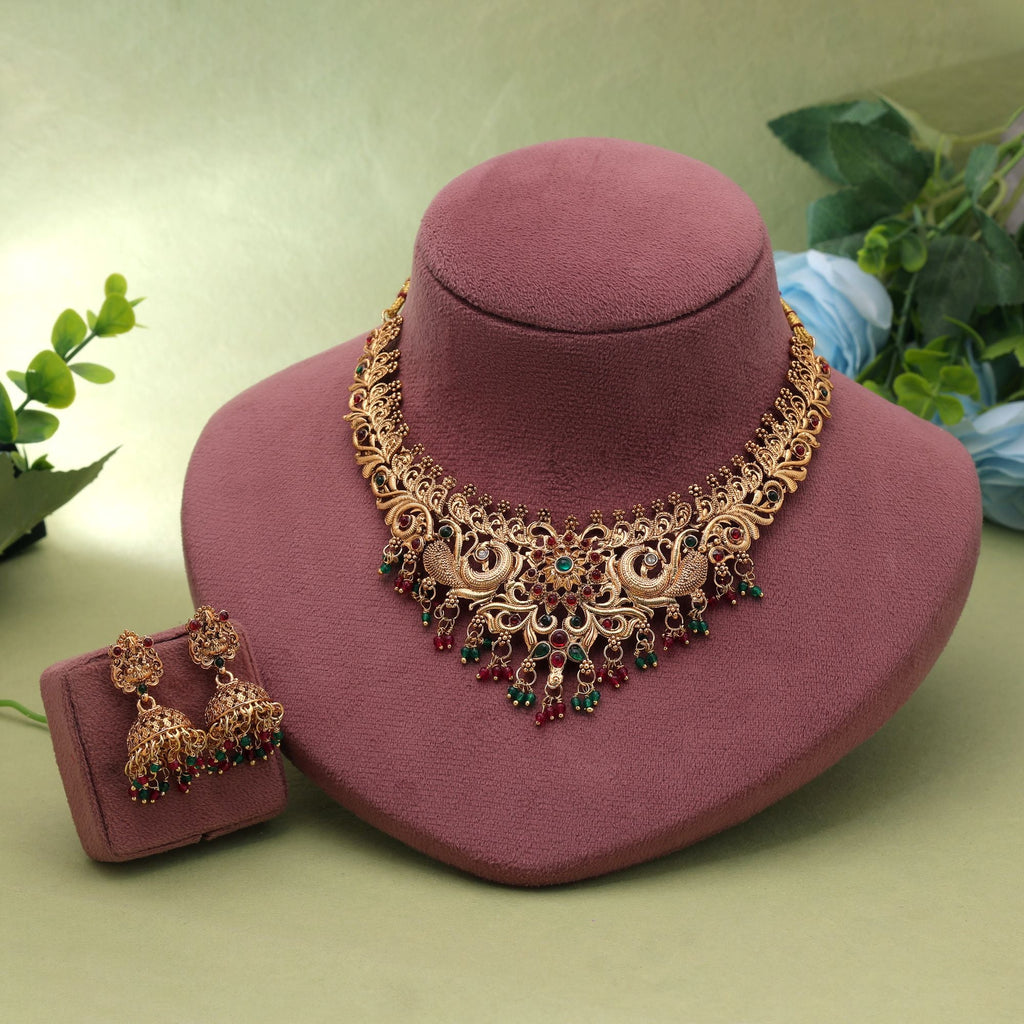 Rani & Green Color Temple Necklace Set Designer Style